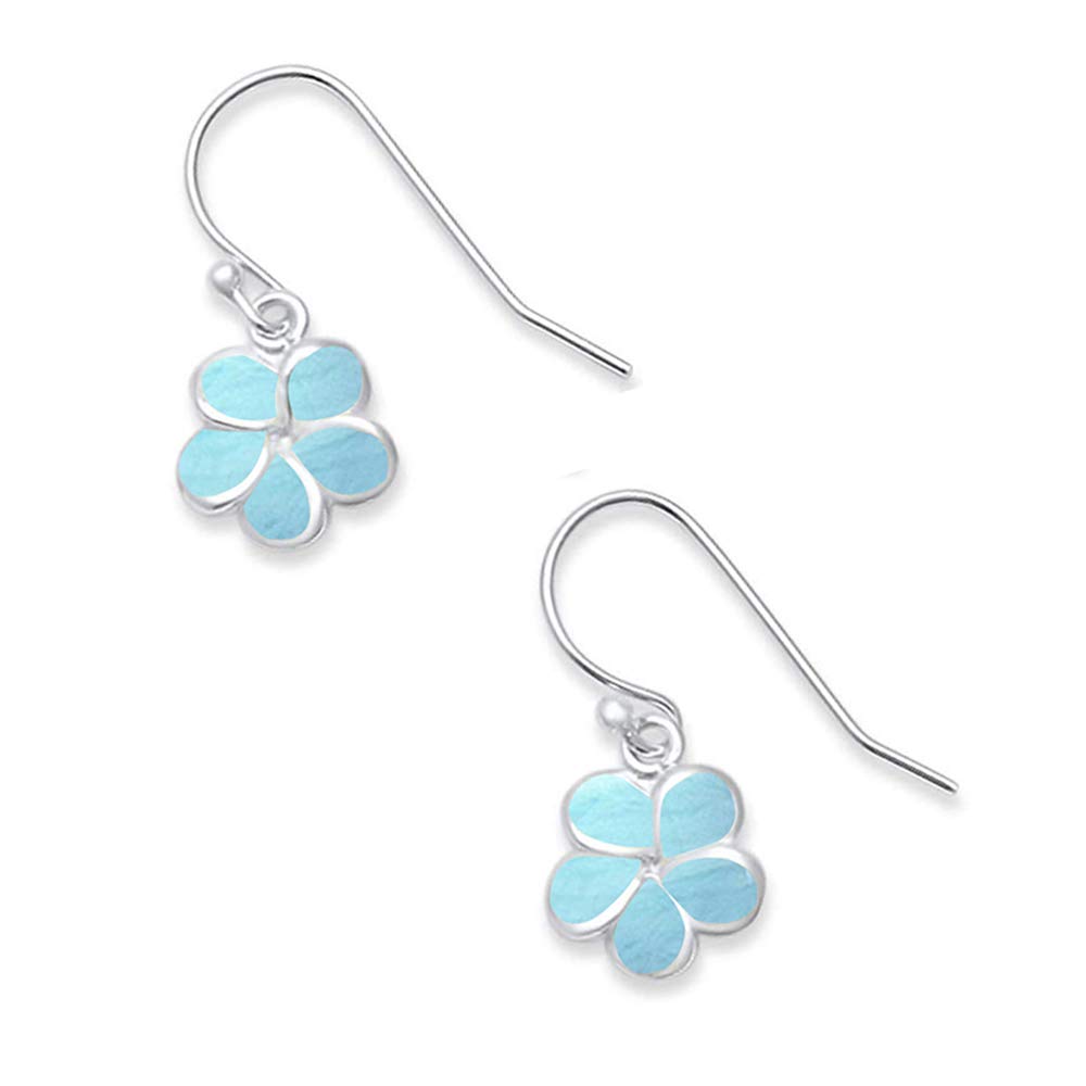 Natural Larimar Plumeria .925 Sterling Silver Earrings for Women – Handmade Dangle Earrings, Boho Jewelry Gift for Beach Vacation & Summer Outfits