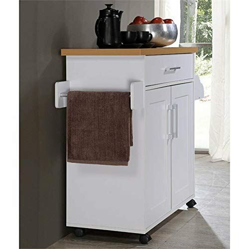 Mobile Kitchen Island Cart with Spice Rack & Towel Holder - Wood Top Rolling Kitchen Cart with Storage Drawers for Home, Hotel & Dining Room - Perfect for Small Spaces, Food Prep & Extra Counter Space
