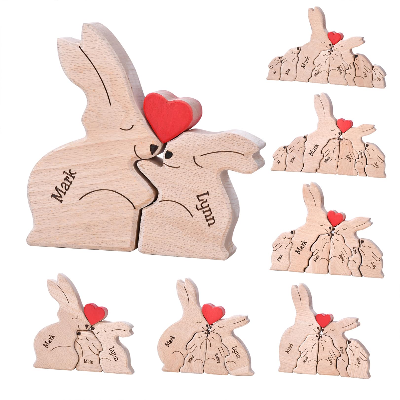 Personalized Wooden Bunny Puzzle - Custom Family Name Puzzle with 2-8 Names - Unique Mother's Day Gift for Mom & Grandma - Perfect for Easter Decor, Nursery Room, and Family Bonding Activities