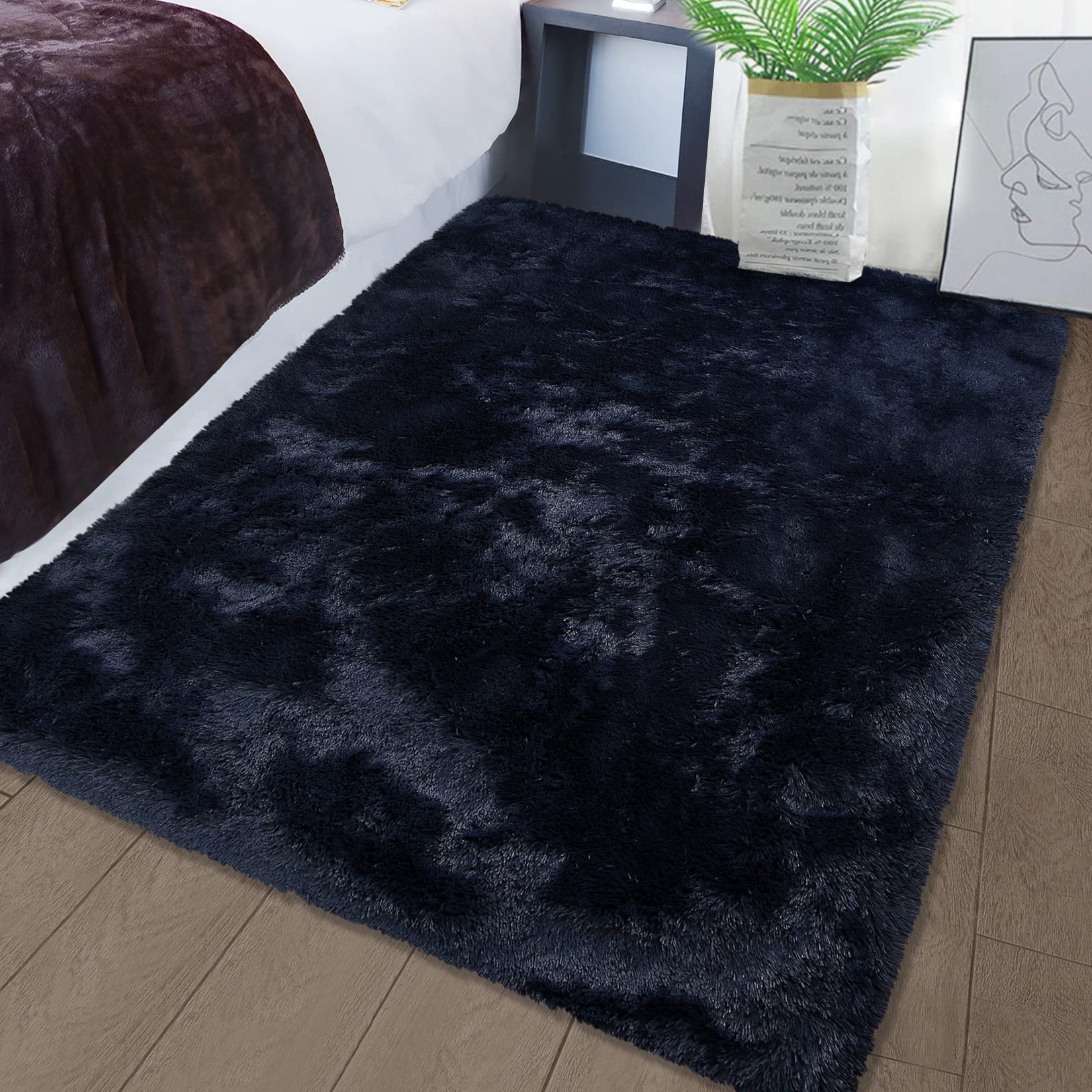 Luxury Plush Shaggy Area Rug - Ultra Soft Fuzzy Fluffy Fur Carpet for Living Room, Bedroom, Nursery - Modern Navy Blue Accent Rug 8x10 Feet - Perfect for Cozy Home Decor & Kids Play Area
