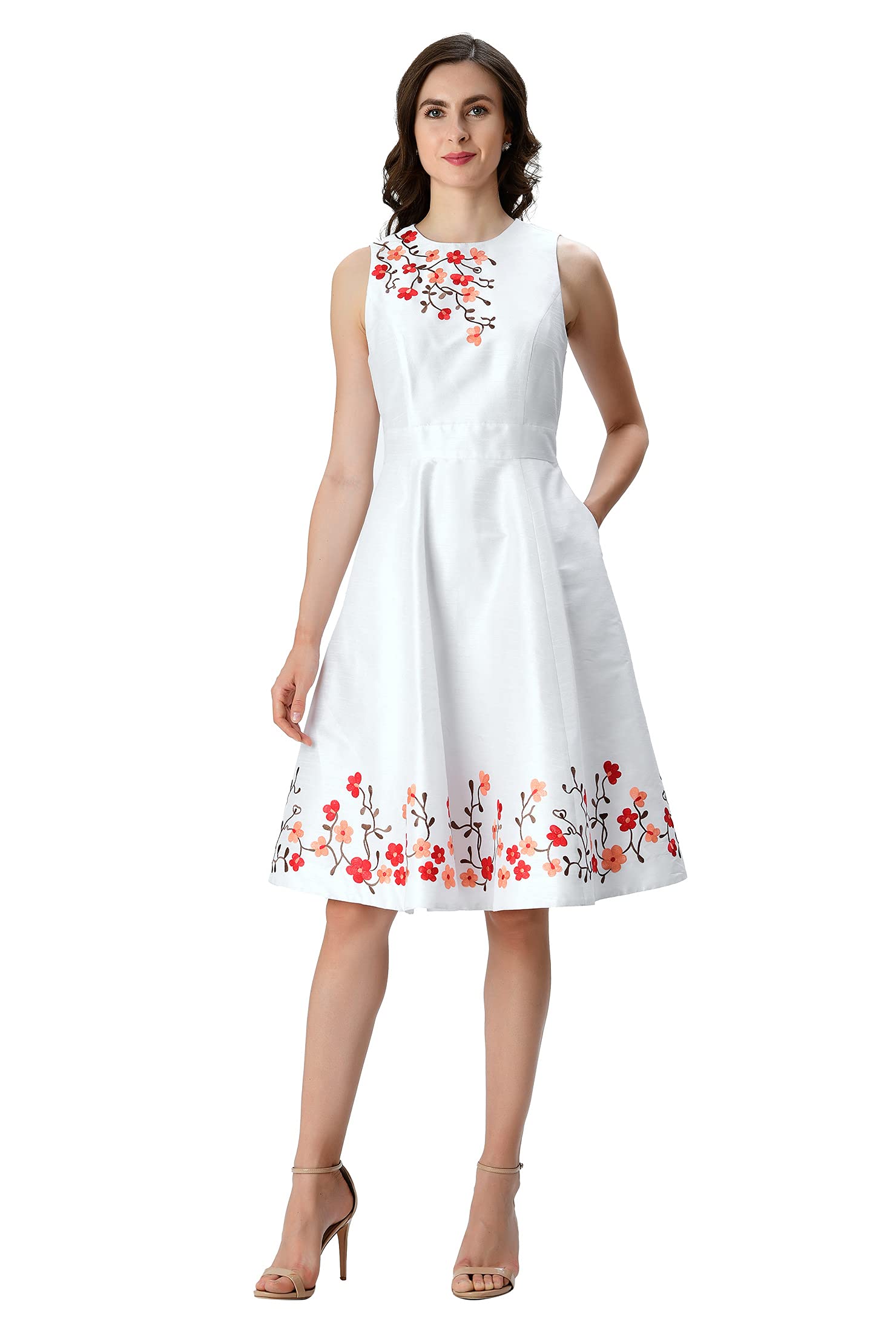 Floral Embroidery Dupioni Dress for Women - Custom Tailored Fit & Elegant Design | Perfect for Weddings, Parties & Special Occasions