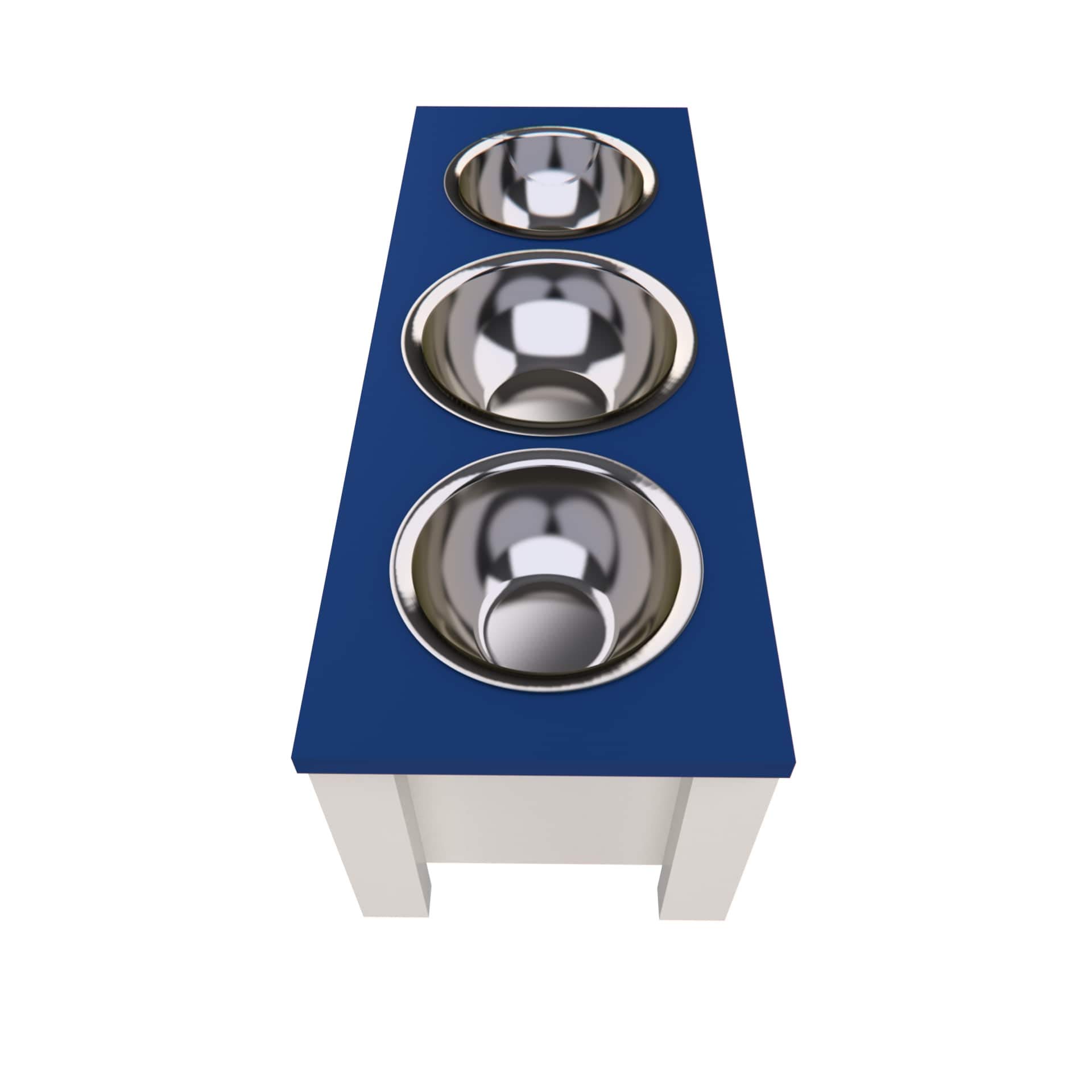 Personalized Elevated Triple Dog Bowl Stand for Large, Medium, Small & X-Small Dogs - 3 Stainless Steel Pet Food & Water Bowls with Internal Storage - Raised Dog Dish Feeder for Better Posture & Digestion (Medium Size, Blue) - Perfect for Kitchen, Dining Area or Pet Feeding Station