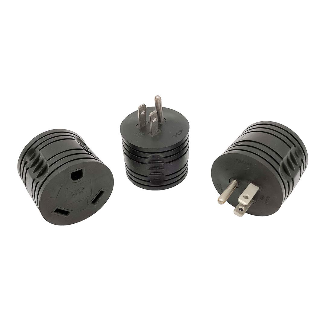 Parkworld 60981 RV Power Adapter 15A to 30A (5-15P to TT-30R) - 3 Pack Black Round Electrical Connector for Camping, Travel Trailers & Outdoor Power Supply