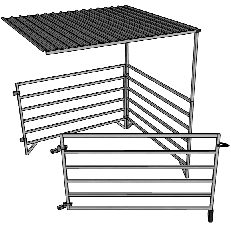 **5 Ft x 5 Ft Aluminum 6-Rail Add-On Stall Kit with Canopy (2 Panels, 1 Gate, 1 Canopy) – Perfect for Horse Stalls, Livestock Pens, and Farm Enclosures**