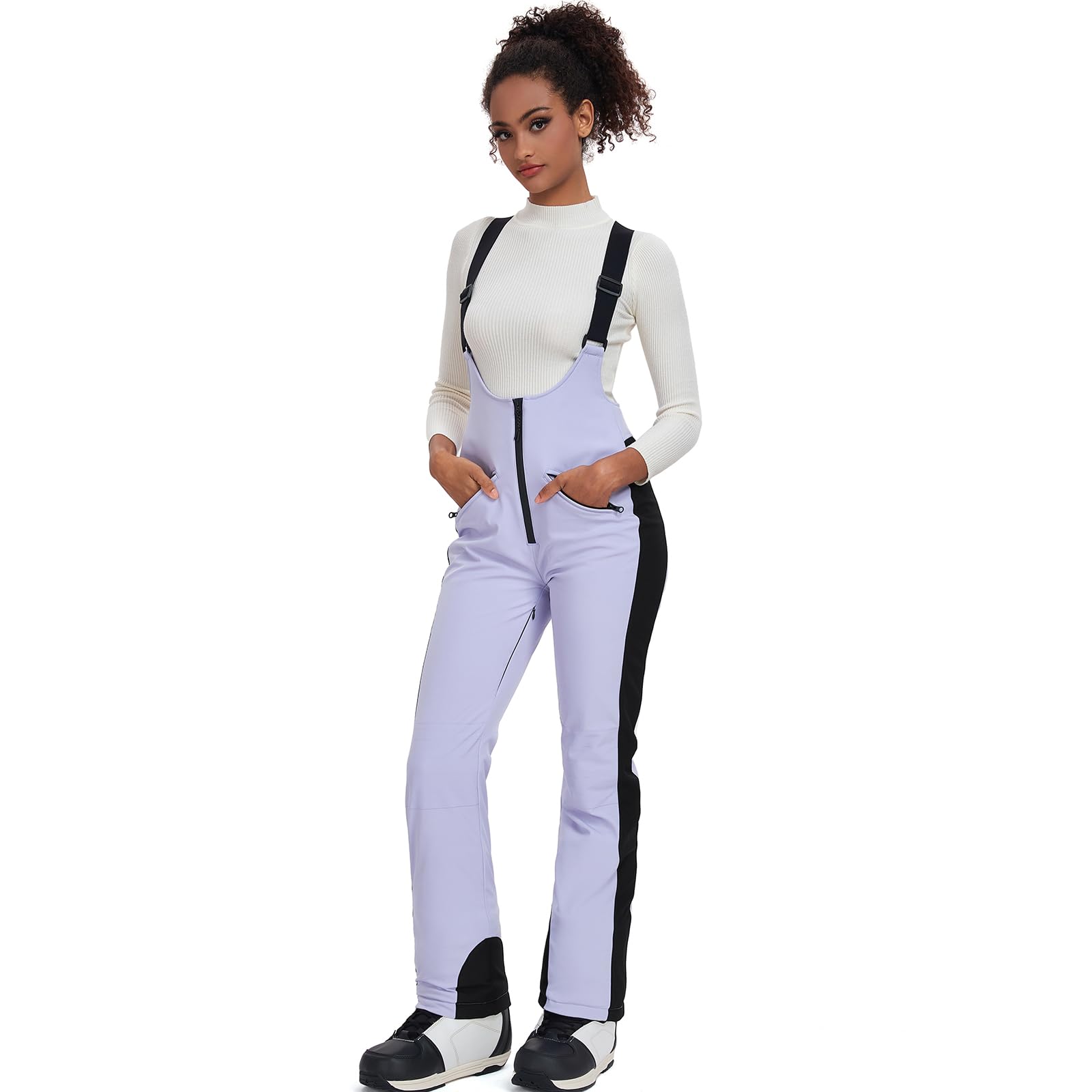 Women's Waterproof Ski Bib Overalls - Slim Fit Snowboard Pants with Elastic Waist for Winter Sports & Outdoor Activities | Perfect for Skiing, Snowboarding & Cold Weather Adventures