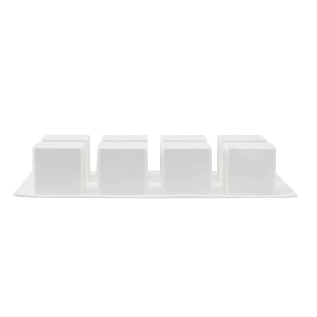 Restaurantware - 8 Cavity Square Cupcake Pan, 10 Oven-Safe Silicone Molds for Baking - Flexible, Freezer-Safe, Non-Stick White Silicone Petit Four Molds - Perfect for Cupcakes, Brownies & Mini Desserts - Home Baking & Professional Pastry Use