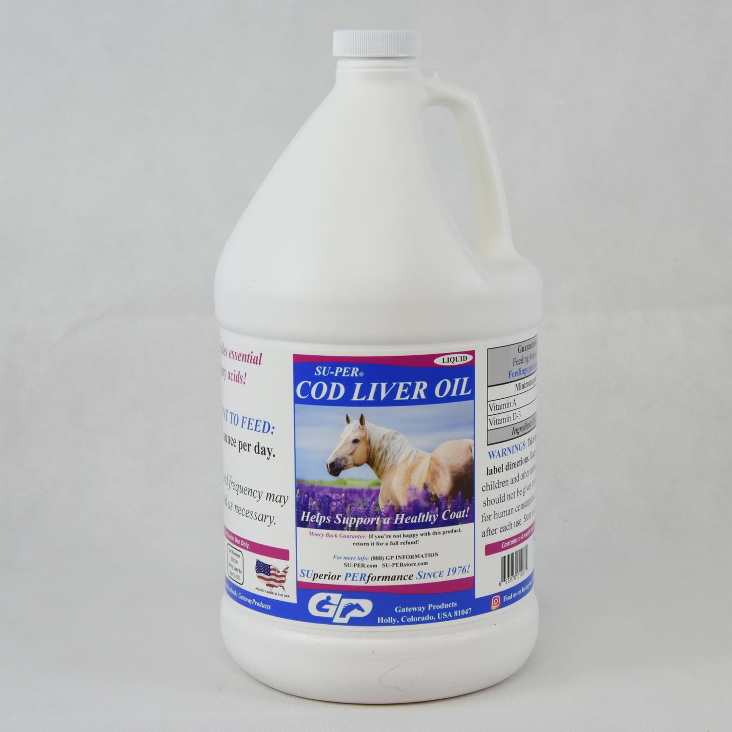 Premium Cod Liver Oil for Horses - Omega 3, Vitamin A & D Supplement for Healthy Skin & Shiny Coat - Essential Fatty Acids for Equine Health - 1 Gallon (4 Month Supply) - Ideal for Daily Nutrition & Show Horse Care