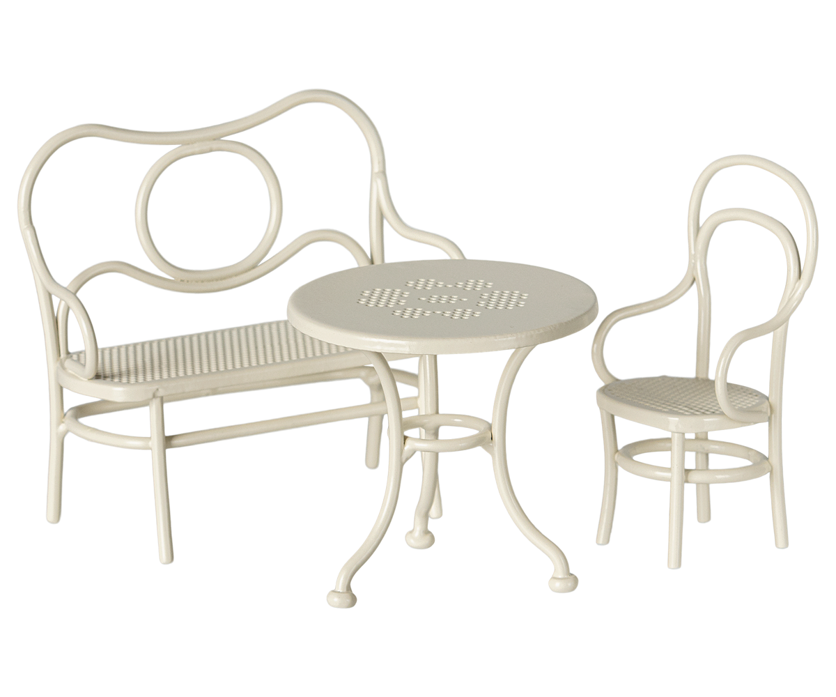 Off White Mouse Café Set - Miniature Coffee Cups & Saucers for Mouse Figurines - Perfect for Dollhouse, Fairy Garden & Miniature Displays