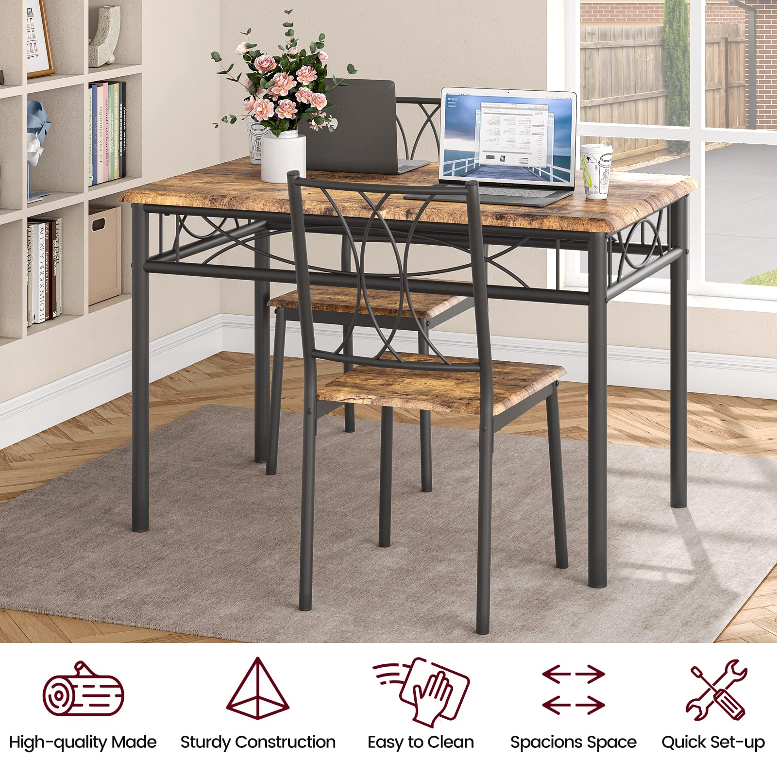 CABIHOME 4-Piece Retro Brown Dining Table Set with 4 Chairs - Compact Rectangular Kitchen Table for Small Spaces, Apartments & Dining Rooms | Perfect for Breakfast Nooks, Cozy Meals & Entertaining Guests