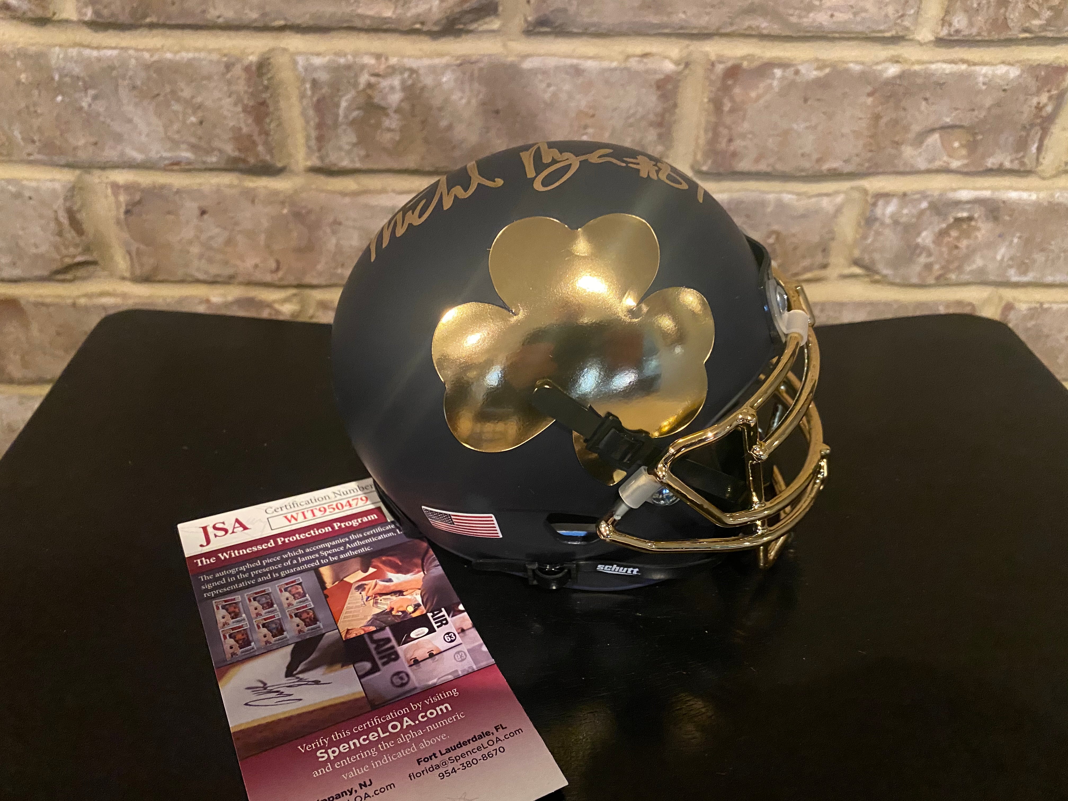 Michael Mayer Autographed Notre Dame Fighting Irish Blue Mini Football Helmet - Collectible Memorabilia for Fans & Sports Enthusiasts - Perfect for Display, Gifts, and Game Room Decor