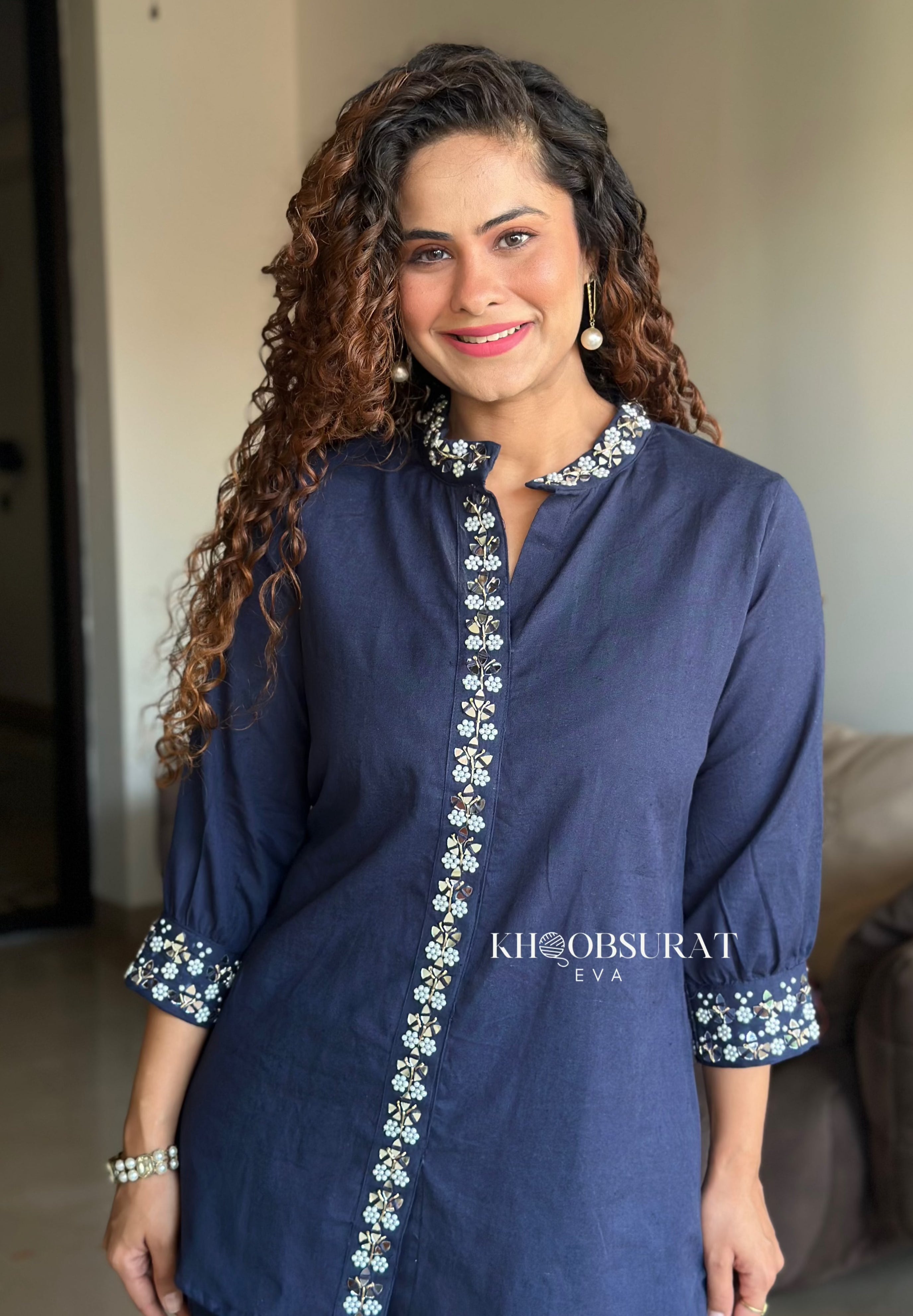 RHEA Blue Mirror Work Co-Ord Set | Stylish Indian Embroidered Two-Piece Outfit for Women | Perfect for Festivals, Weddings & Special Occasions