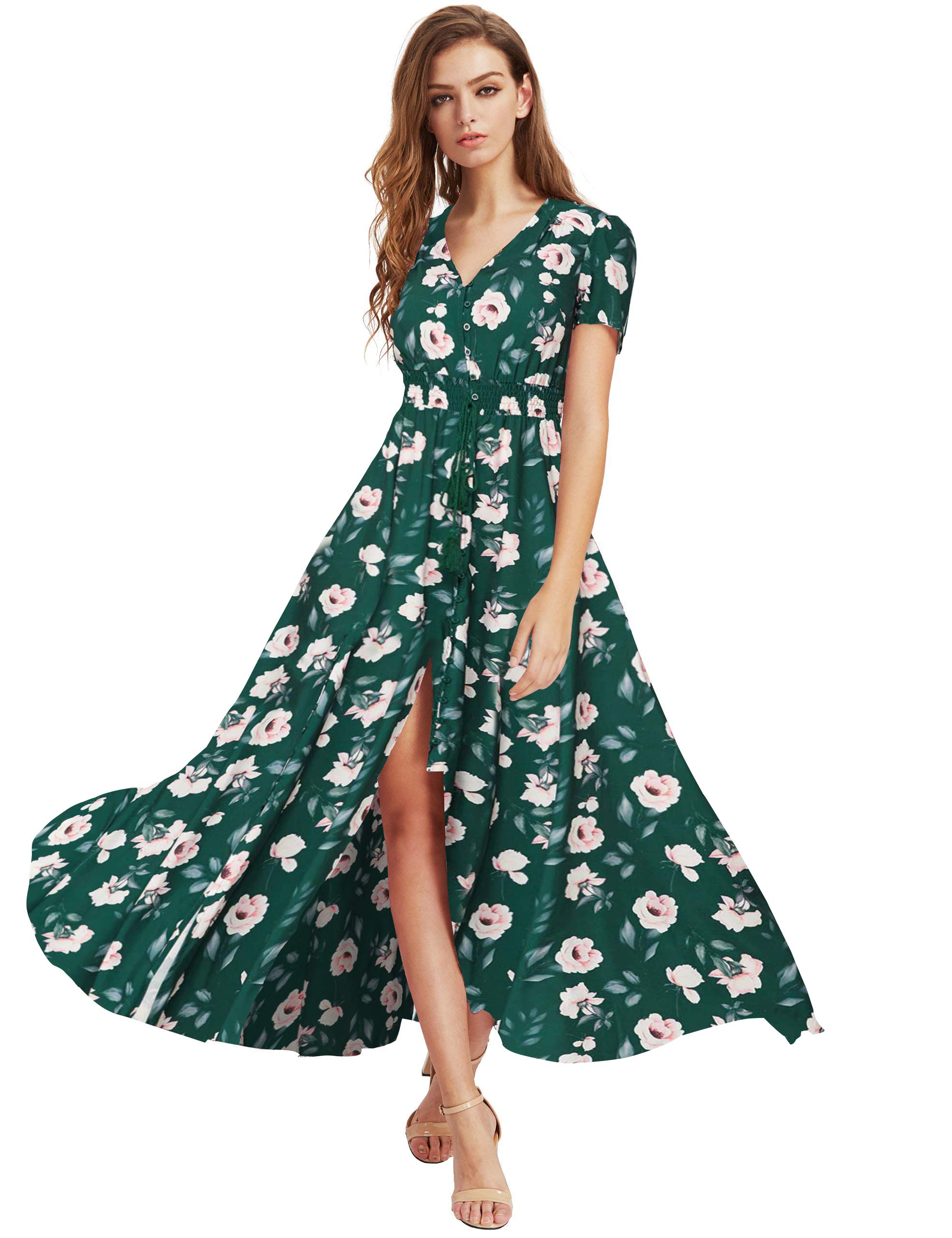 Milumia Women's Floral Print Button Up Maxi Dress - Elegant Party & Evening Gown with Side Slit & Flowy Design for Weddings, Cocktail Parties & Summer Vacations