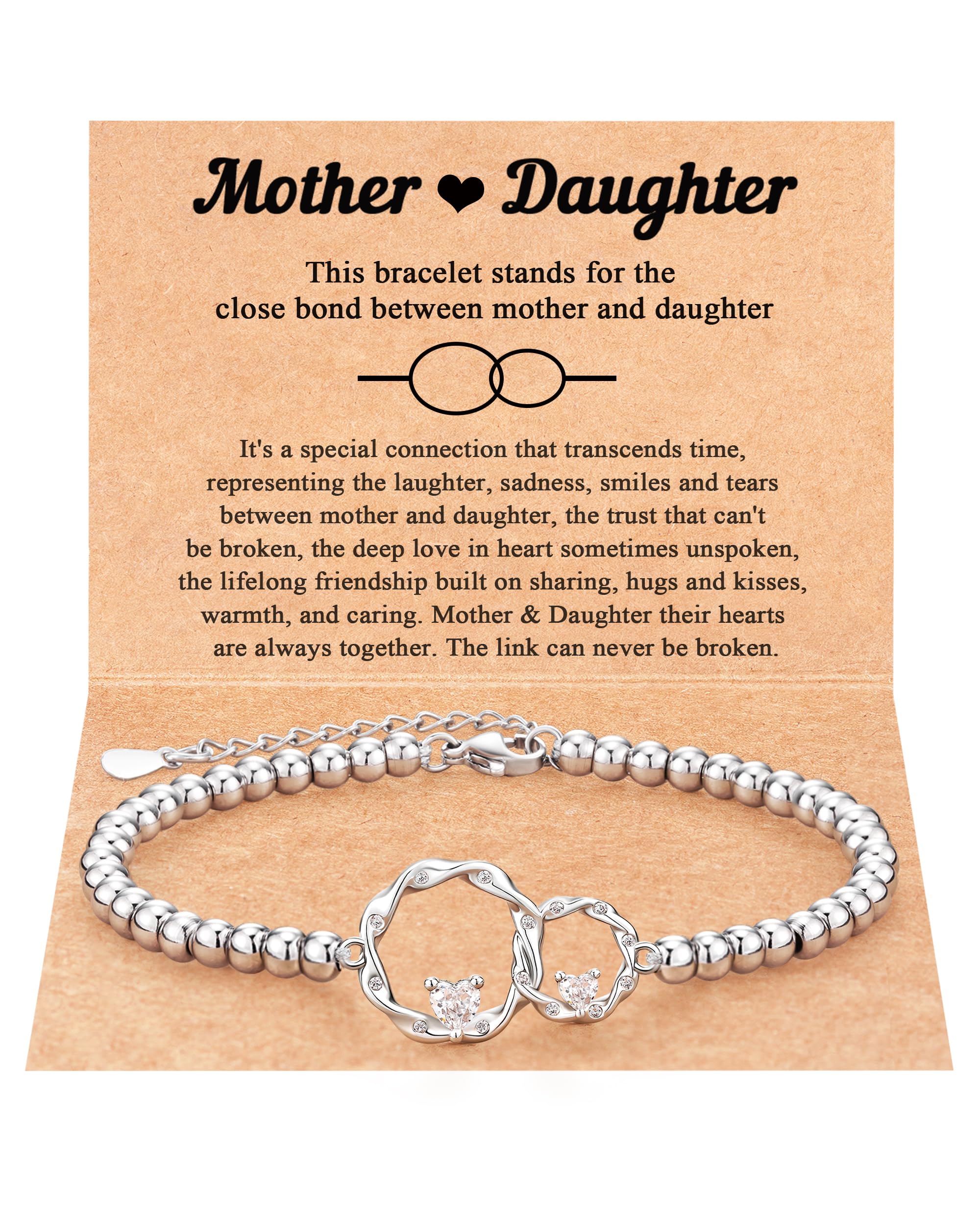 Eternal Love Mother Daughter Bracelet - Interlocking Heart Circles Jewelry for Mom & Daughter, Birthday & Christmas Gift for Women - Perfect for Family Bonding & Special Occasions