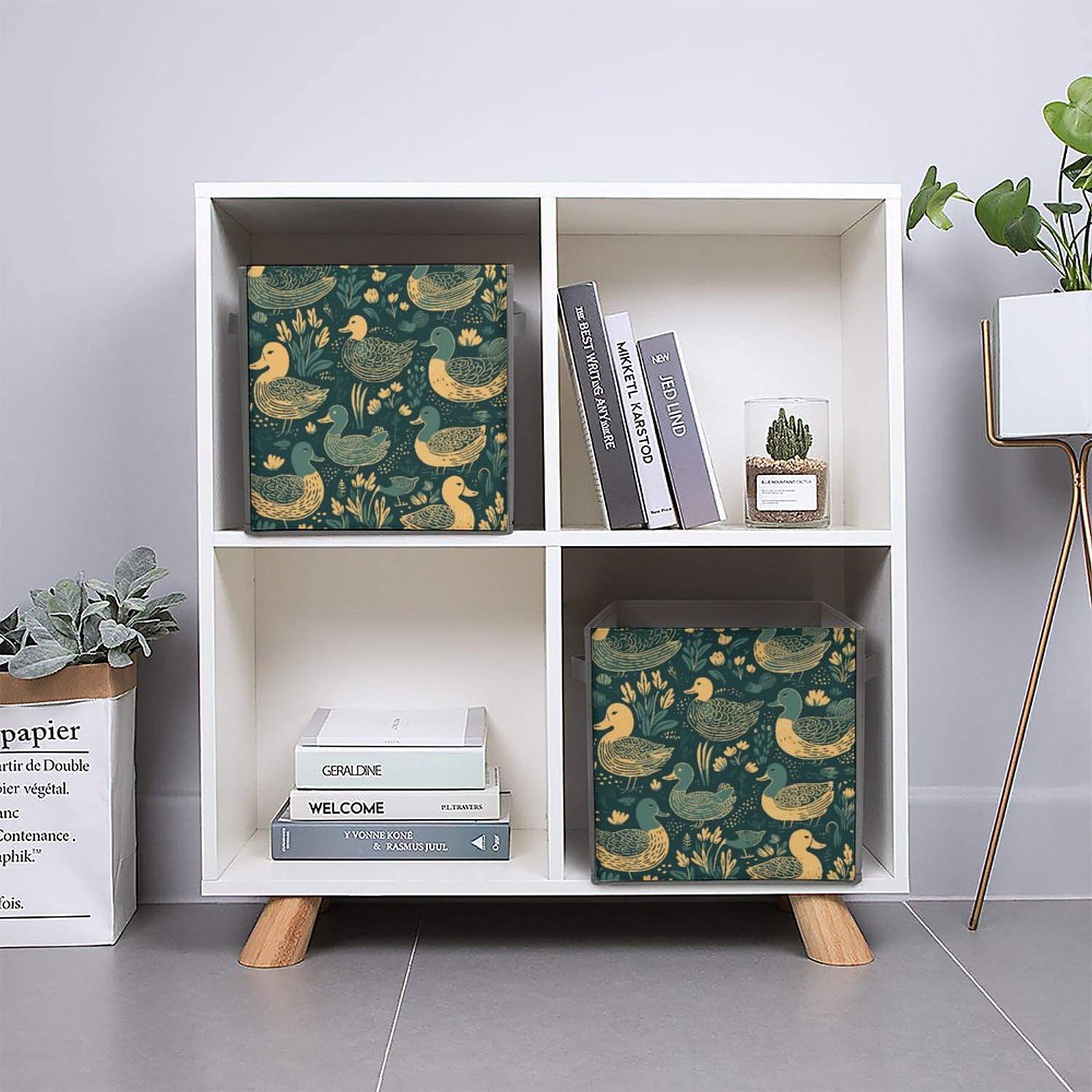 Foldable Canvas Storage Box with Duck Pattern Green Print - Organize Clothes, Toys & Home Items - Perfect for Closet, Nursery & Travel Storage