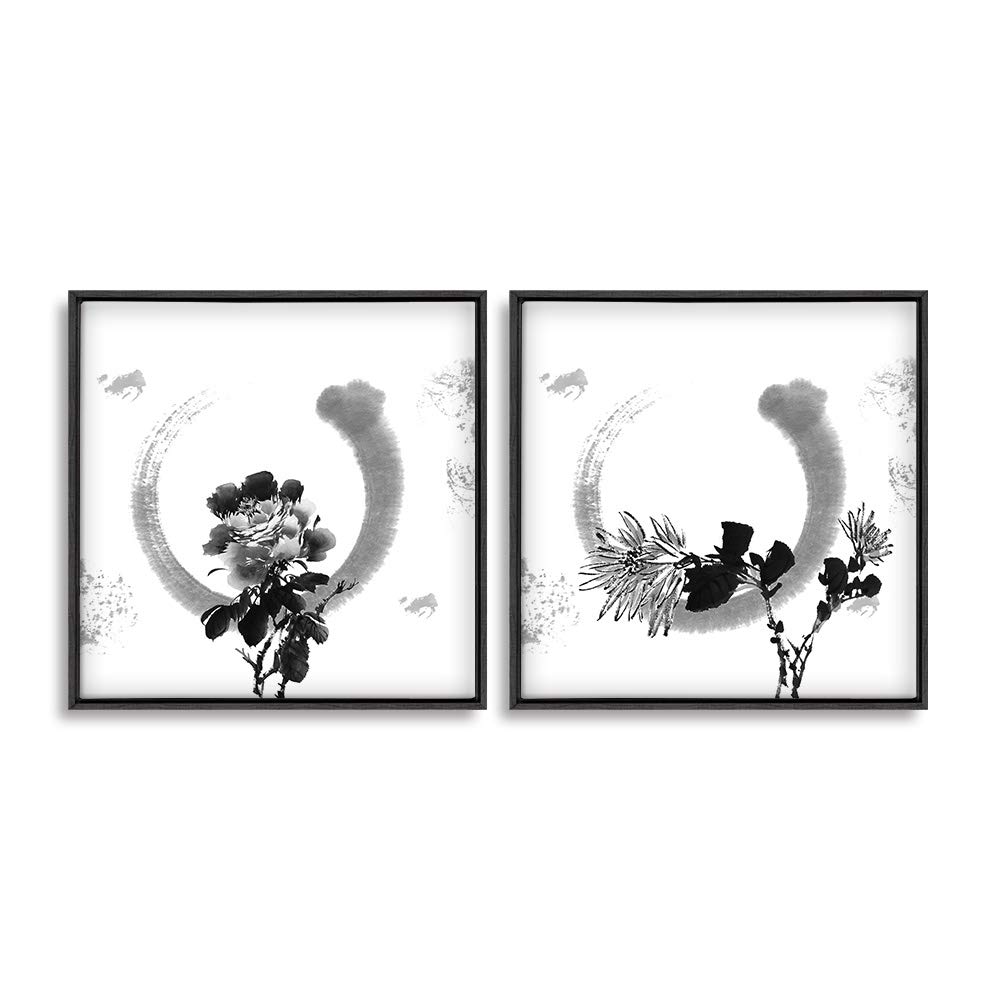 Wall26 2-Panel Framed Canvas Wall Art Set - Ink Theme Modern Abstract Prints for Living Room, Bedroom & Office Decor - 16