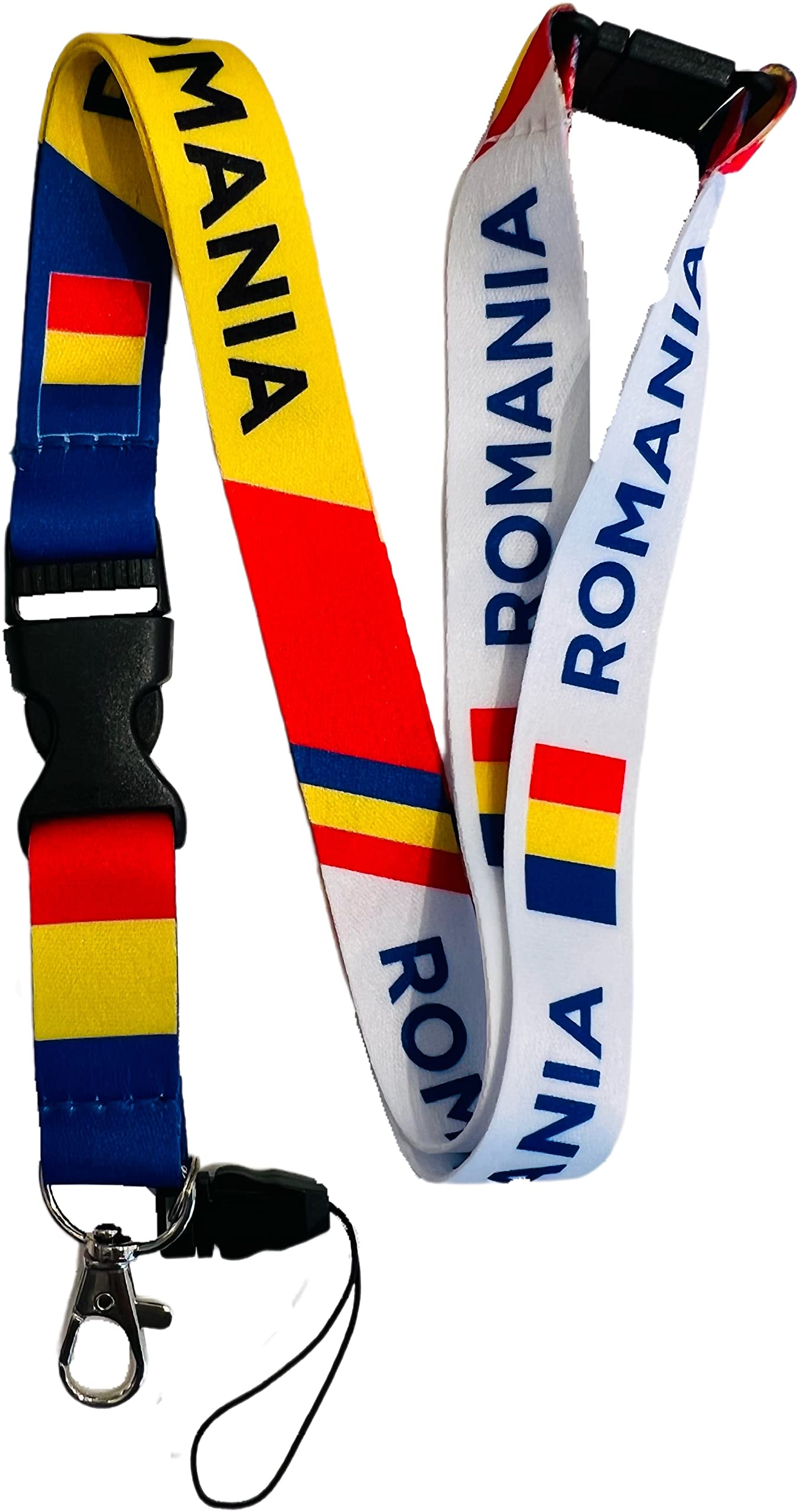Romanian Flag Neck Lanyard with Detachable Buckle Clip & Safety Breakaway - Adjustable Keychain for ID Badges, Keys & Work Security (Office, School, Events)