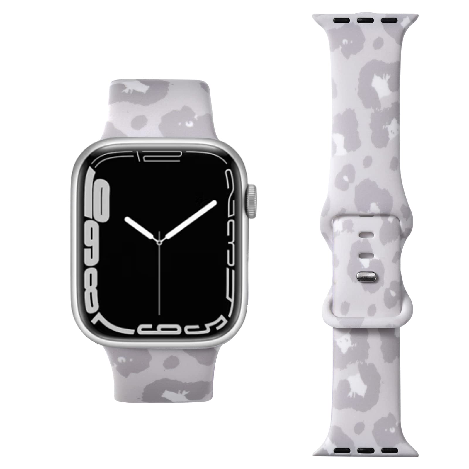 Fashionable Cold Gray Leopard Print Silicone Band for Apple Watch Series 7/6/5/4/3/2/1/SE - Soft, Smooth, Comfortable Sport Wristband for Women - Perfect for Workouts, Running, Gym & Everyday Wear