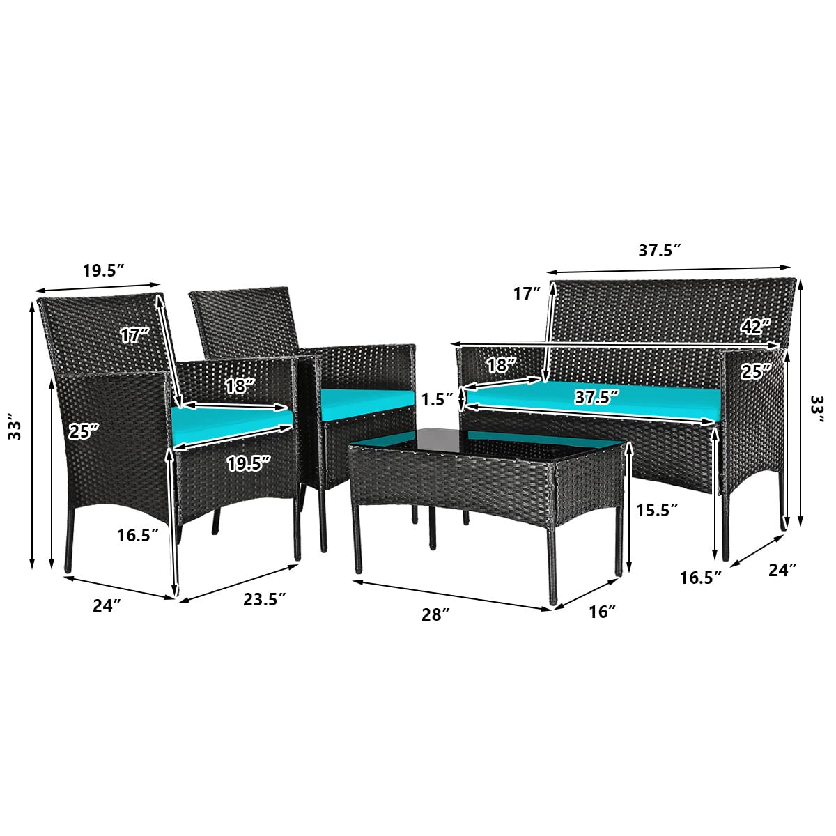 HappyGrill 8-Piece Outdoor Patio Furniture Set - Rattan Wicker Conversation Sofa Set with Tempered Glass Top Table & Removable Cushions - Perfect for Poolside, Garden, Backyard, and Patio Relaxation