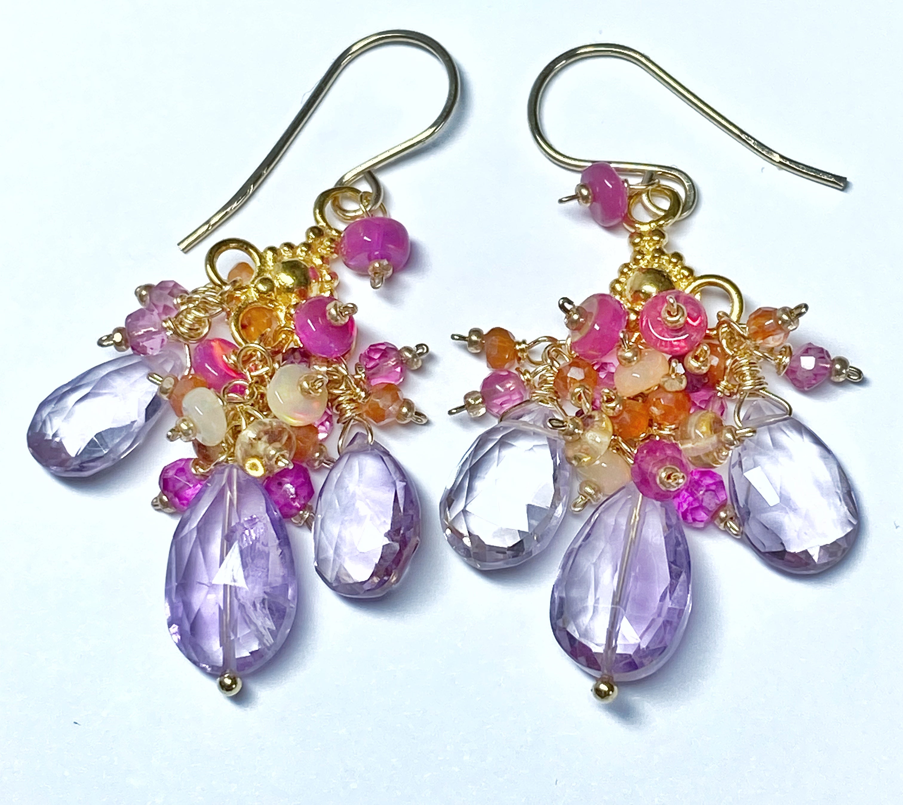 Statement Multi Gemstone Chandelier Earrings in Gold - Elegant Dangling Jewelry for Parties, Weddings & Special Occasions