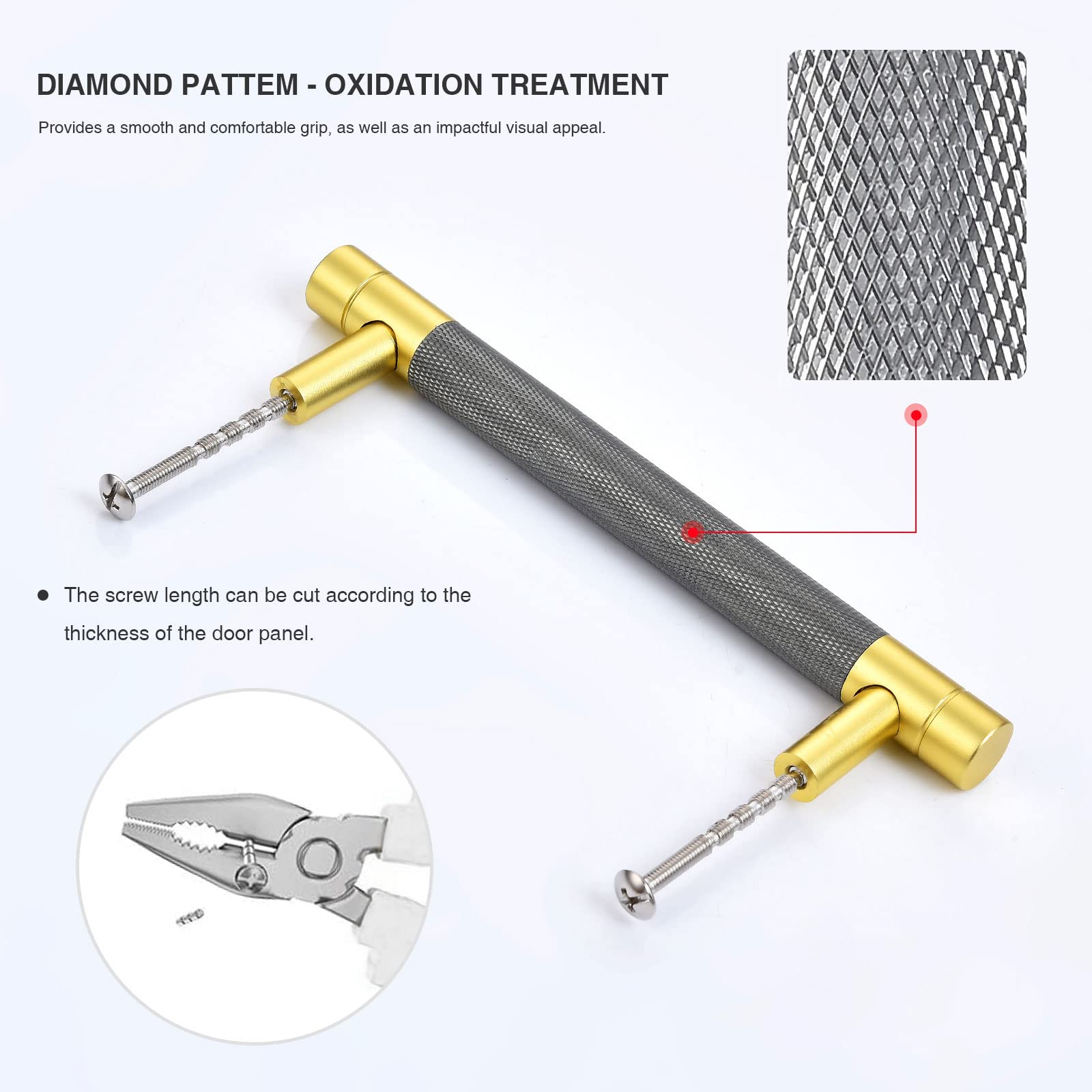 TRUSTMI 10 Pack 5 Inch Cabinet Pulls - Knurled Diamond Pattern Drawer Handles for Bathroom, Kitchen, Cupboard & Vanity - Pewter Grey & Gold Hardware - Perfect for Modern Home & Office Furniture Upgrade