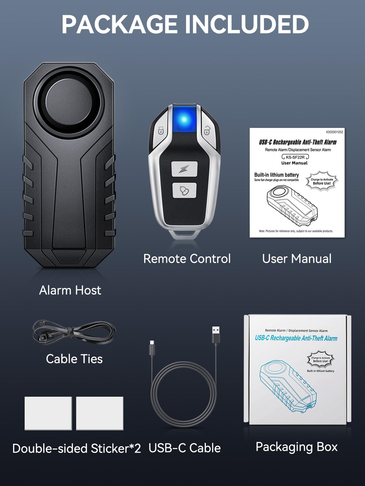 Onvian Upgraded Rechargeable Bike Alarm - Wireless Vibration Motion Sensor Anti-Theft Alarm with Remote | IP65 Waterproof Motorcycle Security System | Perfect for Ebikes, Bicycles, Scooters & Cars | Ideal for Urban Commuting, Parking Security & Outdoor Adventures