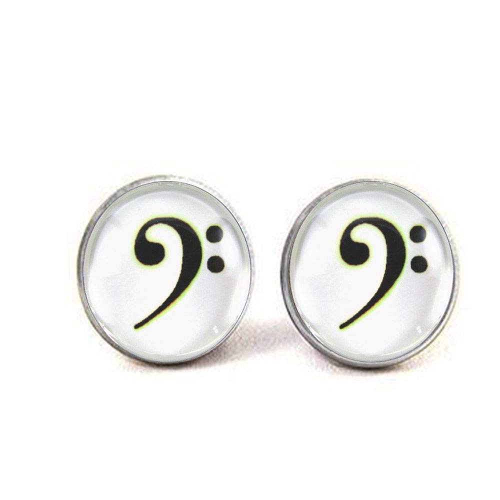 Men's Bass Clef Earrings - Soulful Music Jewelry for Musicians & Music Lovers - Classic Silver/Gold Bass Clef Stud Earrings - Perfect Gift for Performers, Singers & Music Teachers - Wear to Concerts, Music Classes & Special Occasions