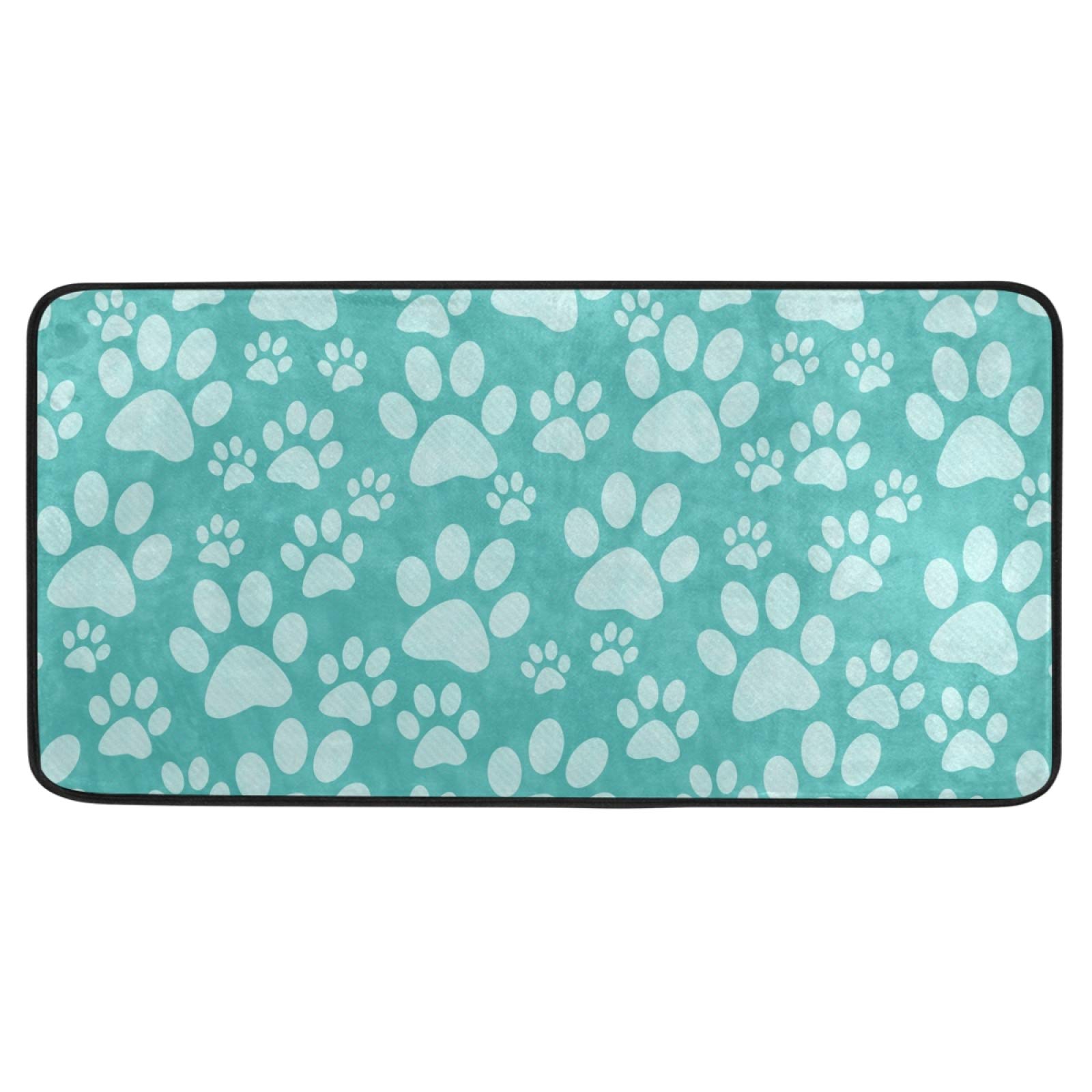 Qilmy Teal Dog Paw Print Non-Slip Area Rug - Soft Comfortable Large Floor Mat for Living Room, Bedroom, Bathroom & Dorm - 39x20 Inch - Perfect for Pet Lovers' Home Decor & Cozy Spaces