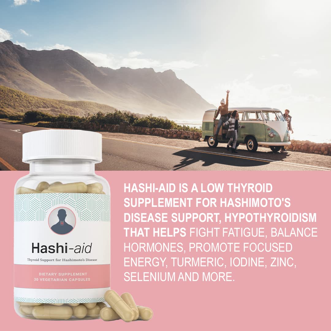 HashiAid - Thyroid Support Supplement for Hypothyroidism & Hashimoto's Disease - Boost Energy, Balance Hormones & Reduce Fatigue with Turmeric, Iodine, Zinc & Selenium - Natural Wellness for Women & Men - Ideal for Daily Thyroid Health & Immune Support