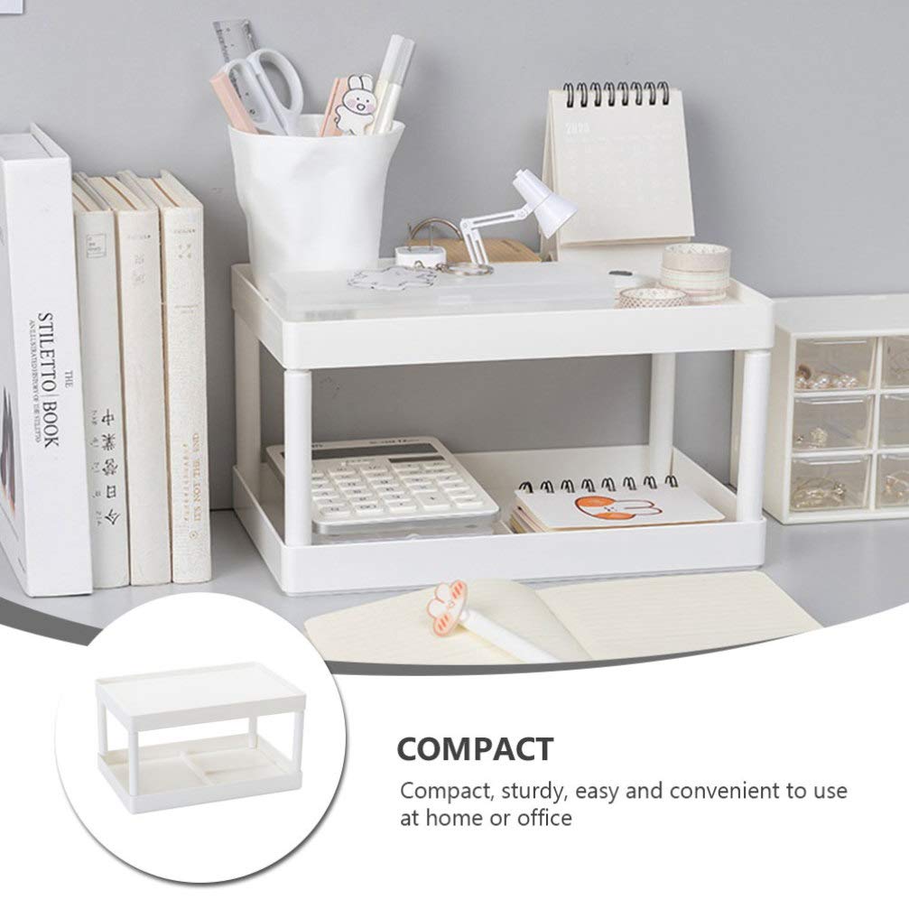 Cabilock 1pc White PP Desktop Storage Rack with Stacking Drawers - Organizer Shelf for Kitchen Jars, Office Supplies, Makeup & Books | Space-Saving Solution for Home & Office Organization