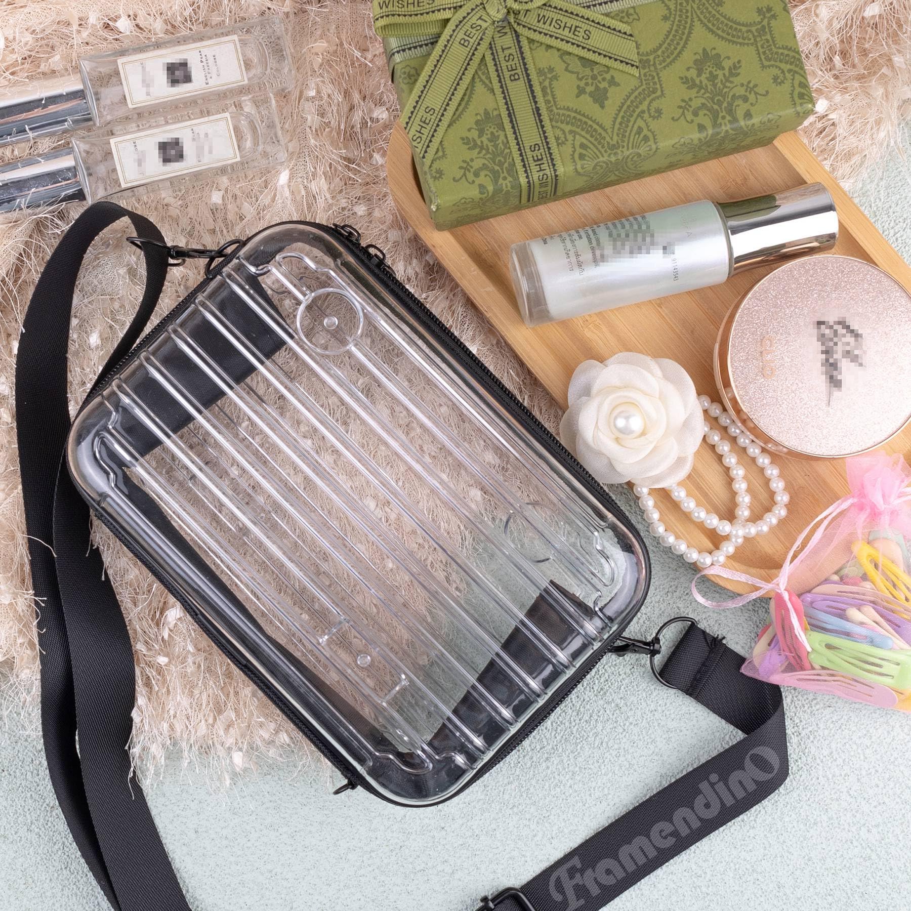 8 Inch Clear Hard Shell Cosmetic Case - Travel Toiletry Bag with Detachable Shoulder Strap & Grip Rope - Waterproof Makeup Organizer for Women - Perfect for Air Travel, Gym, and Daily Essentials Storage