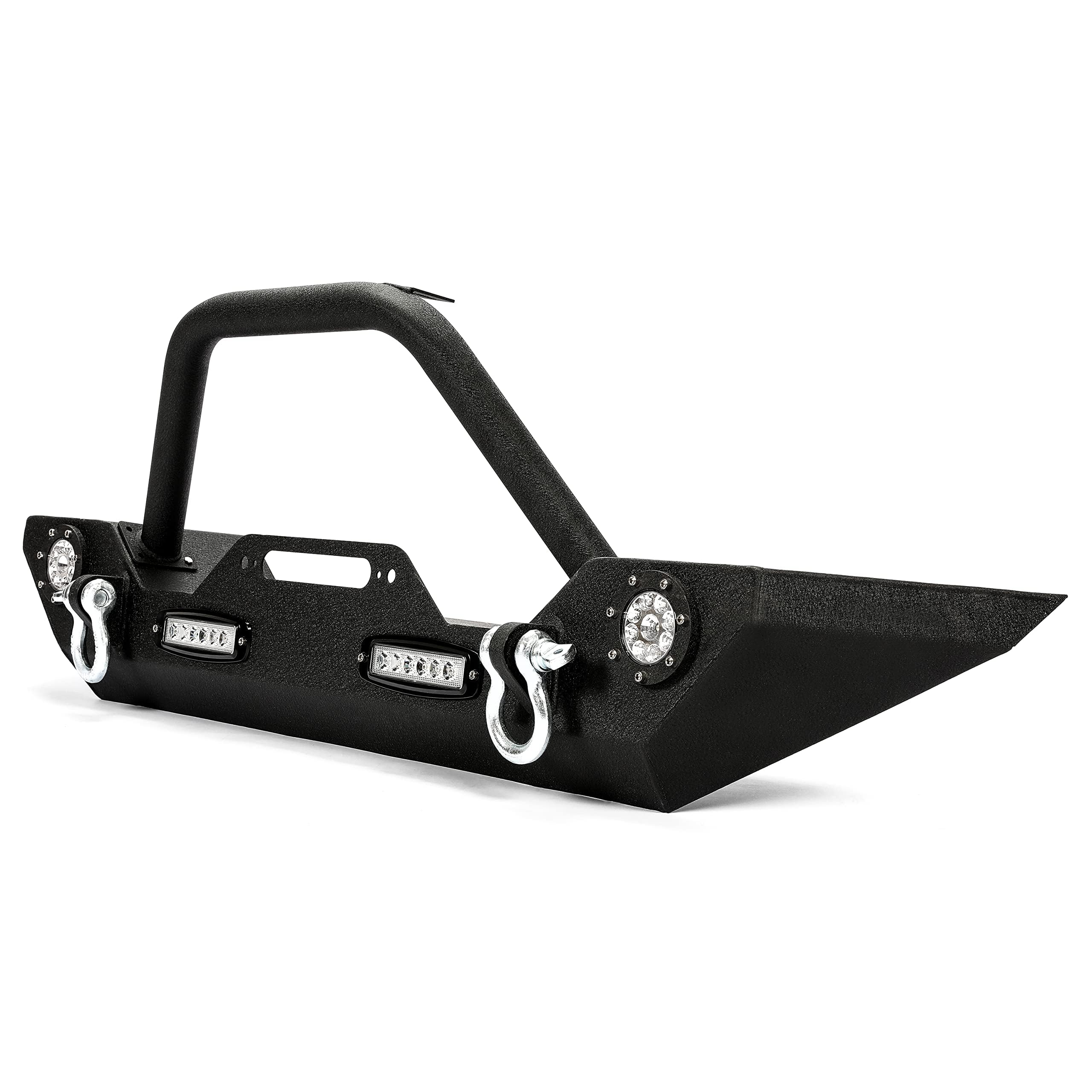 KUAFU Black Front Bumper with LED Lights, D-Rings & Winch Plate - Compatible with 2007-2025 Jeep Wrangler JK, Unlimited JL & Gladiator JT | Off-Road Adventure & Truck Protection Accessory