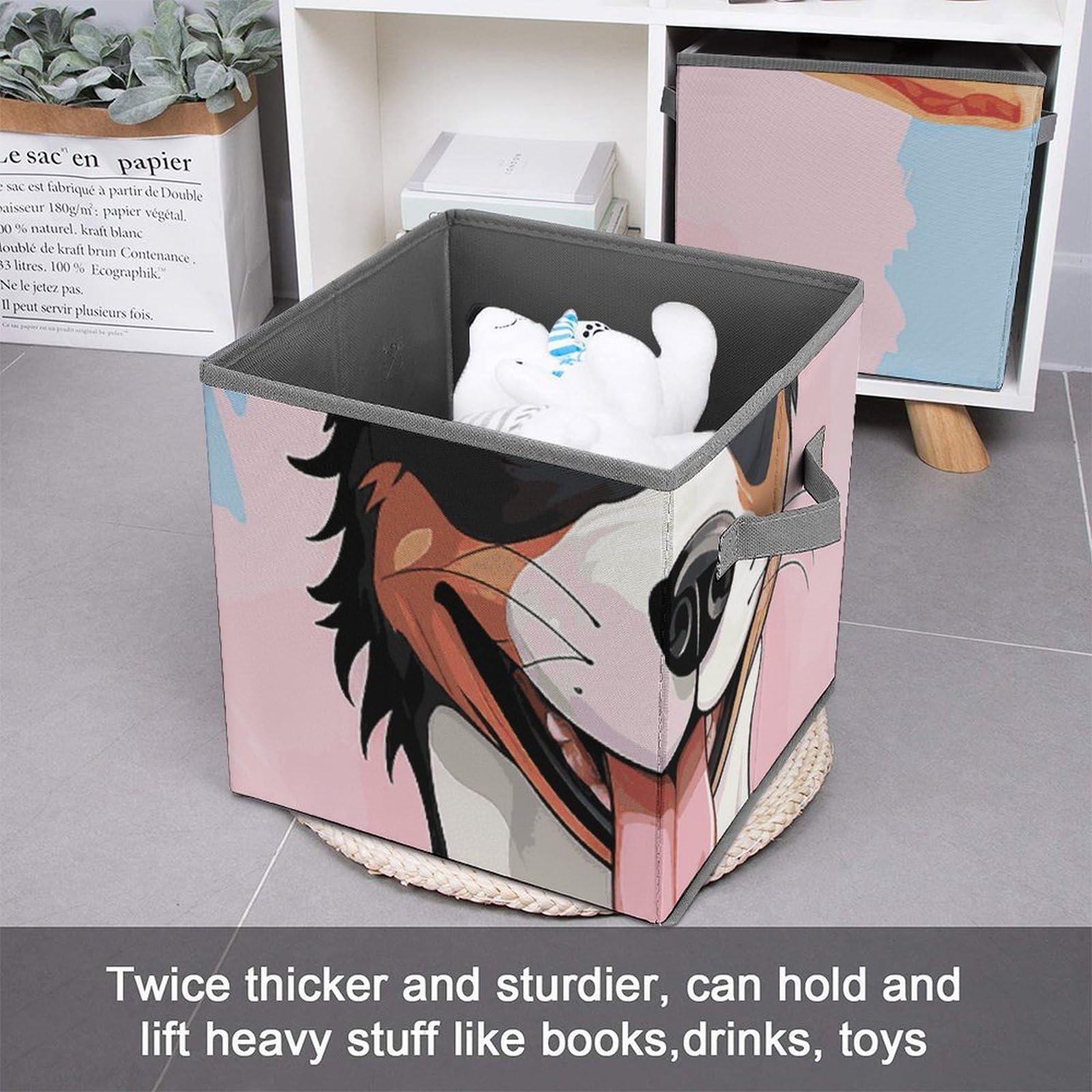 Rat Terrier Dog Storage Bin - Large Capacity Collapsible Storage Box with Handles, 10.6x10.6x10.6 Inch Closet Organizer System for Home, Office & Pet Supplies - Perfect for Toys, Clothes & Small Pet Accessories