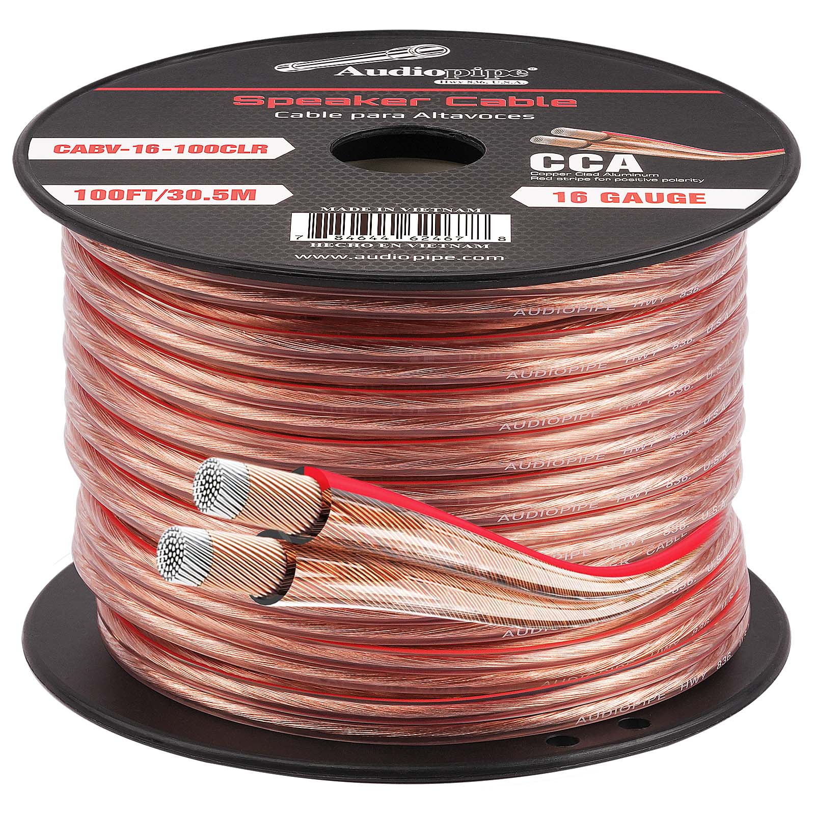 100FT 16AWG Speaker Cable - High Performance Oxygen-Free Copper Audio Wire for Home Theater, Studio, PA Systems - Clear CABV 16 100CLR (Ideal for Surround Sound, DJ Equipment, and Professional Installations)