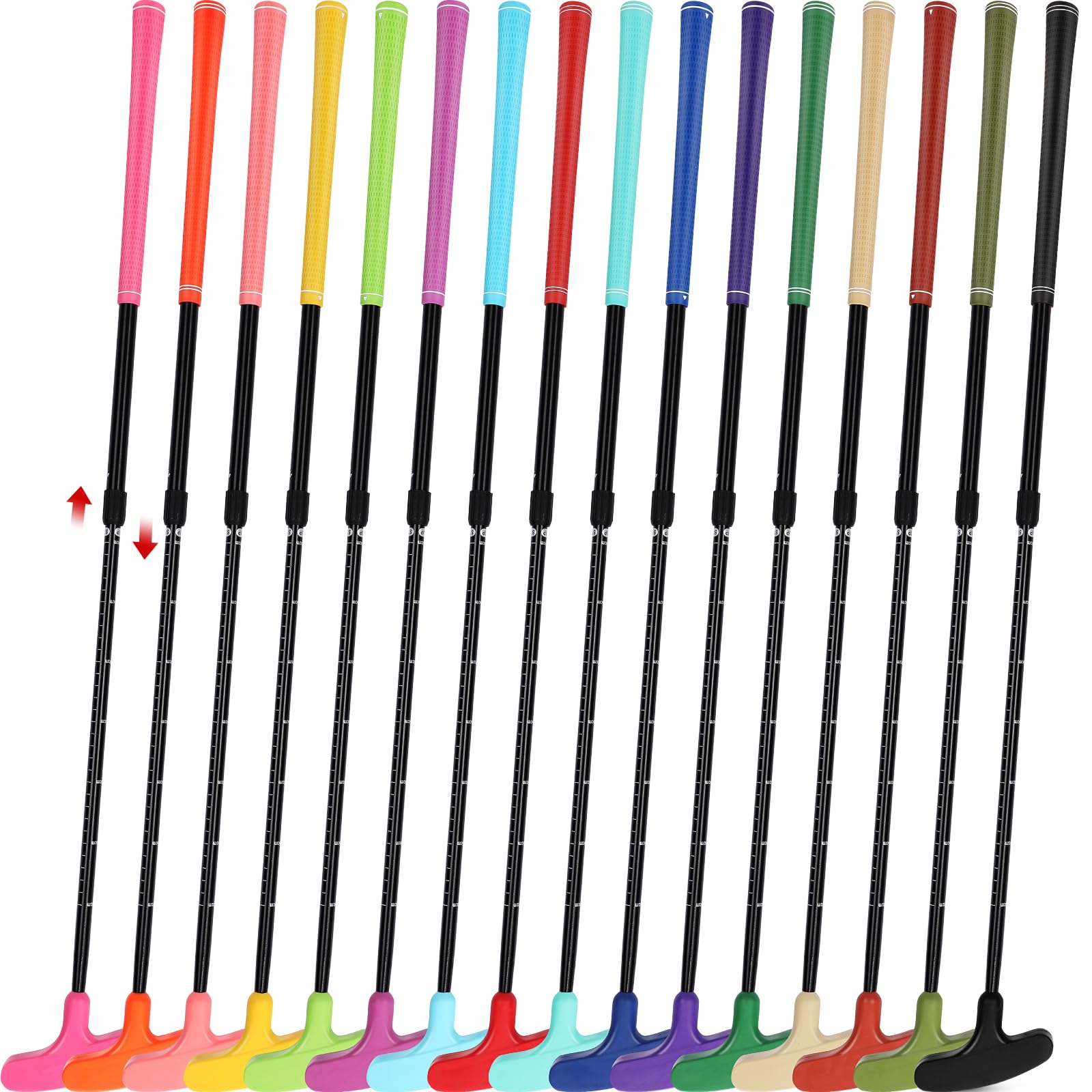 Shappy 16 Pack Adjustable Length Golf Putters Set for Men, Women & Kids - Left & Right Handed Mini Golf Clubs for Junior & Adult Players (Colorful) - Perfect for Home Practice, Backyard Games & Golf Training