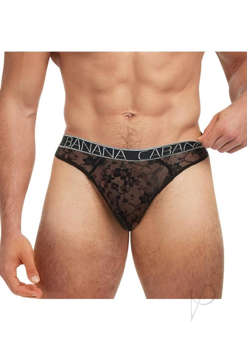 Banana Cabana Lace Night Thong - Sexy Black Lingerie for Women, Large/XLarge Size - Perfect for Romantic Nights & Special Occasions
