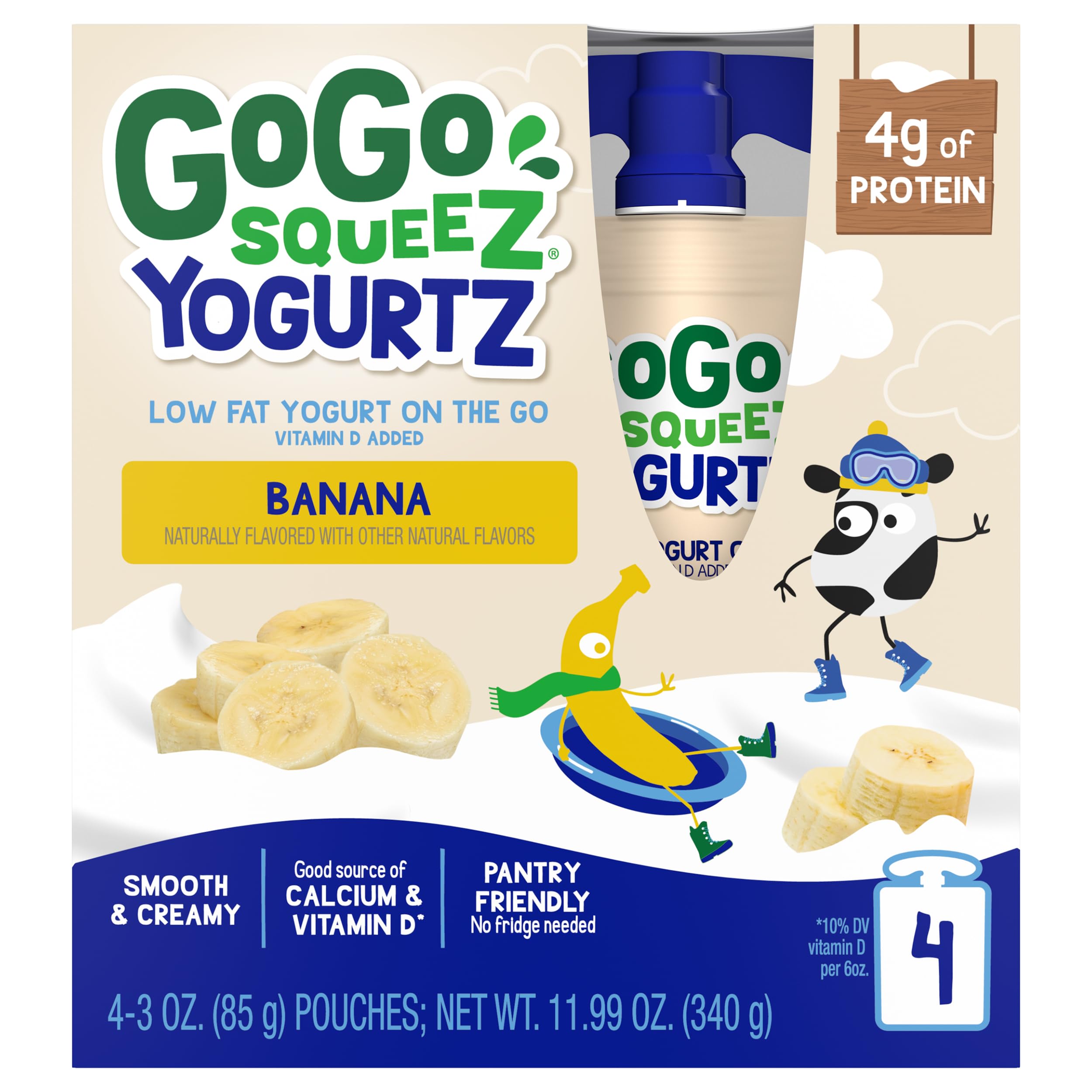 GoGo squeeZ YogurtZ Banana, 3 oz (4 Pouches) - Healthy Kids Snacks Made with Real Yogurt & Fruit - No Refrigeration Needed, Gluten Free, Kosher Certified - Perfect for Lunchboxes, School Snacks & On-the-Go Nutrition