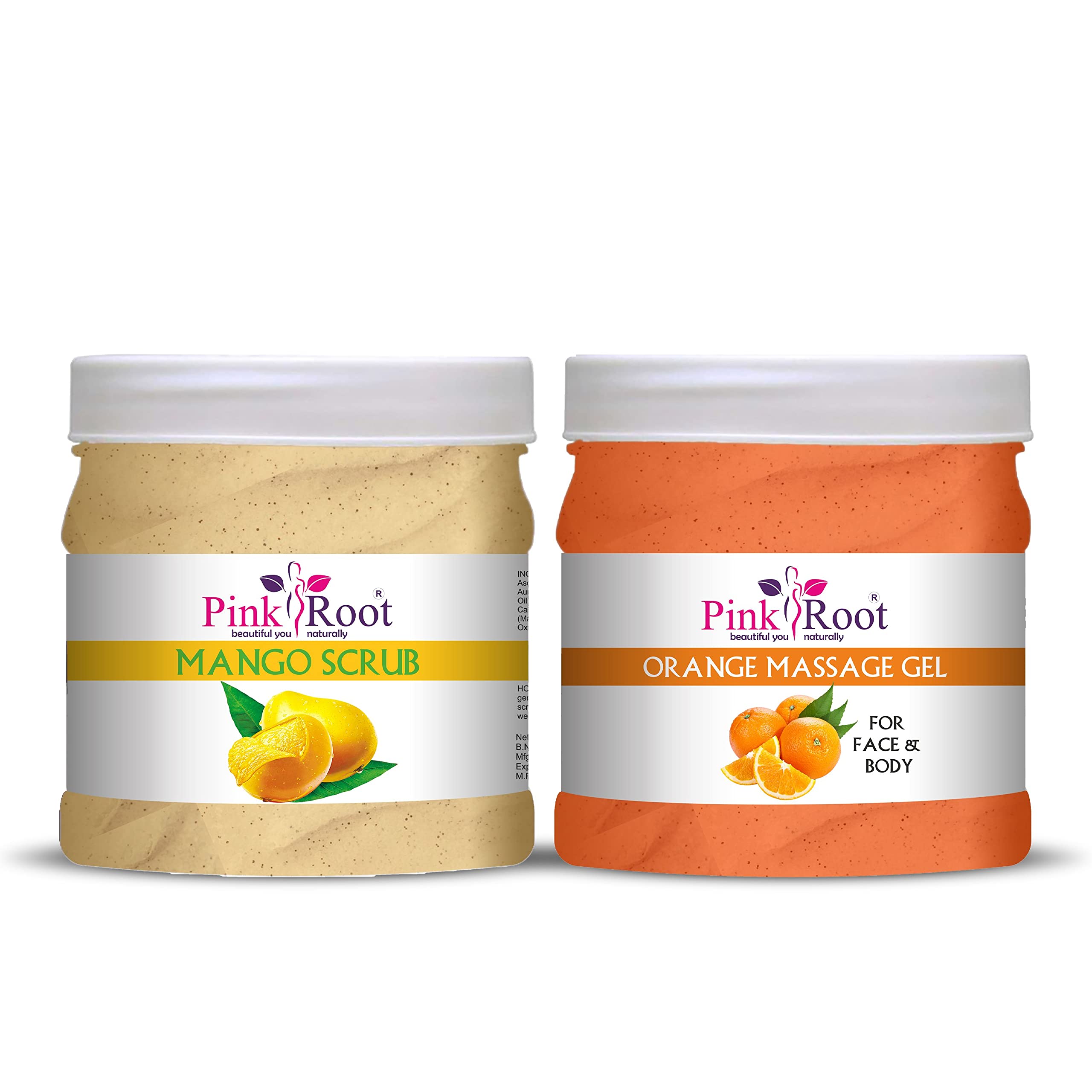 Pink Root Orange & Mango Scrub Massage Gel Set - 500ml Each | Exfoliating & Relaxing Body Treatment for Spa, Home Massage & Self-Care Routine