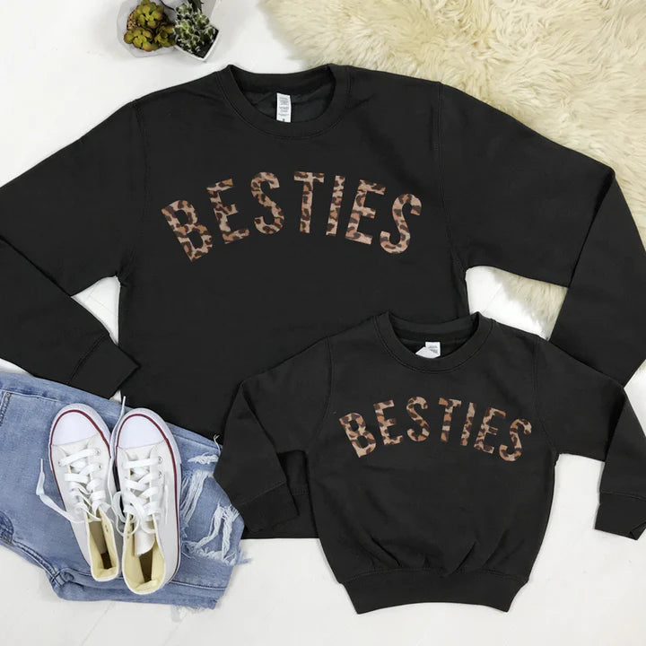 CLR Besties Leopard Print Matching Sweatshirts for Women - Cute Couple Outfits, Best Friend Gifts - Perfect for Valentine's Day, Birthday Parties & Twin Looks