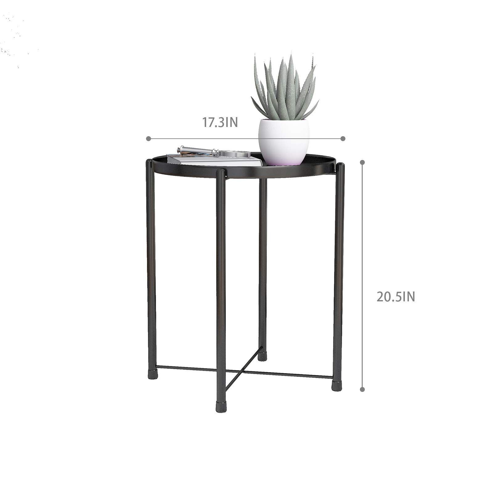 Round Metal Tray End Table - Waterproof Modern Side Table with Removable Tray for Living Room, Bedroom, Balcony & Lounge - Perfect as Coffee Table, Nightstand or Sofa Side Table (Black)