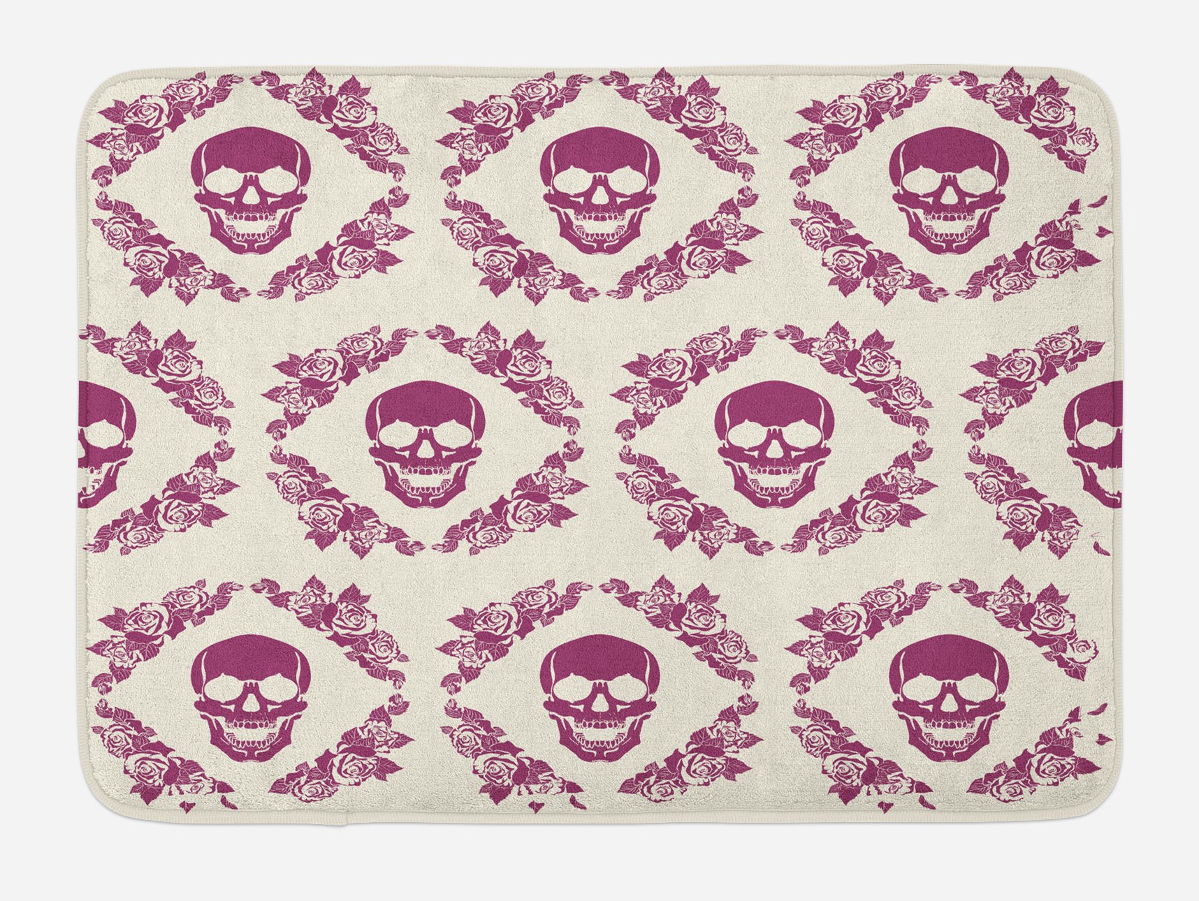 Ambesonne Sugar Skull Bath Mat - Non-Slip Plush Bathroom Rug with Monochrome Calavera Floral Wreath Design, 30.2