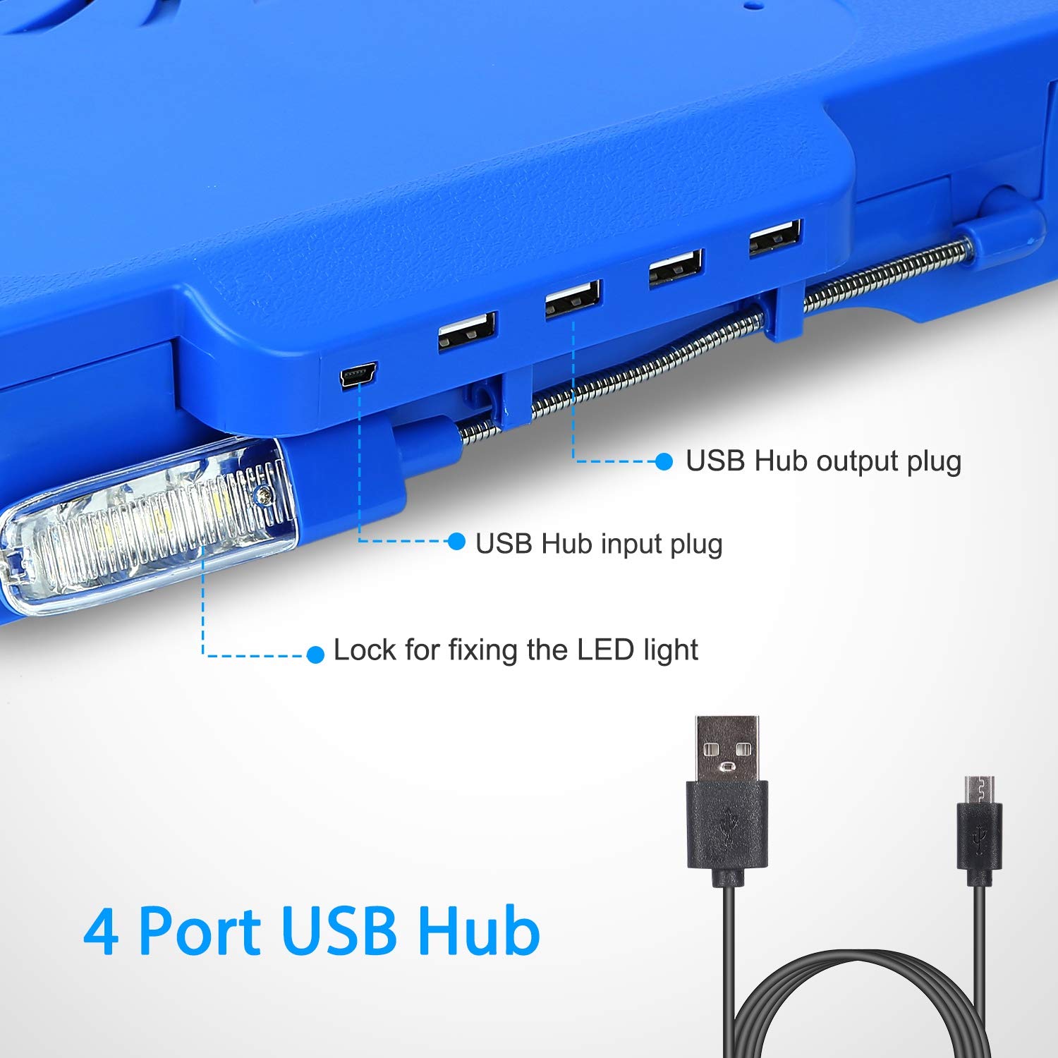 Adjustable Laptop Bed Desk with Cooling Fan, 4 USB Ports & LED Light - Foldable Portable Lap Stand for Sofa, Couch or Bed - Includes Storage Drawer & Mouse Pad (Blue) - Perfect for Home Office, Gaming & Binge-Watching in Bed
