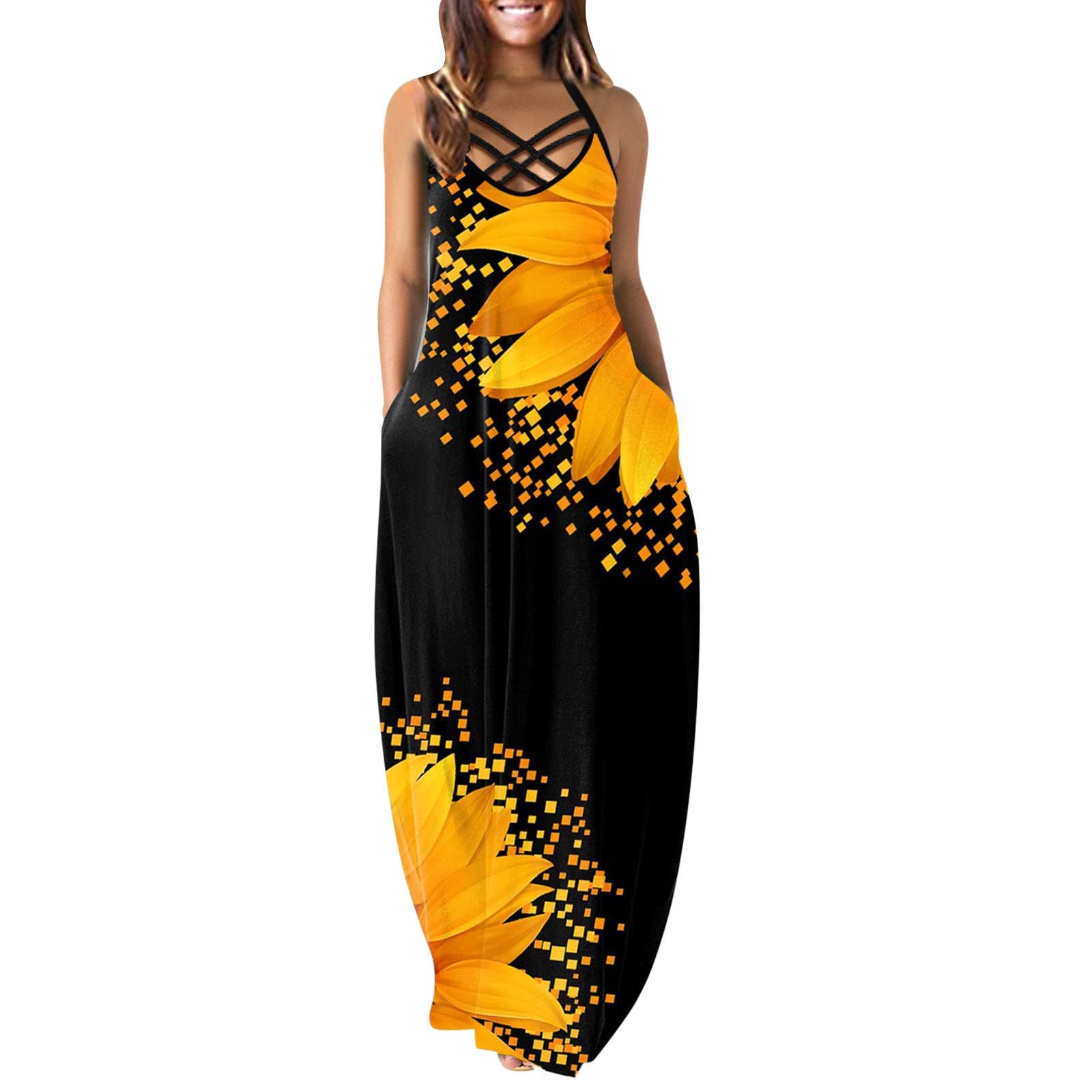 aihihe Plus Size Summer Dresses for Women - Cute Sleeveless Flowy Ruffle Maxi Dress for Beach, Vacation & Spring | Comfortable Casual Sundress for Plus Size Ladies (Perfect for Outdoor Parties, Travel & Summer Getaways)