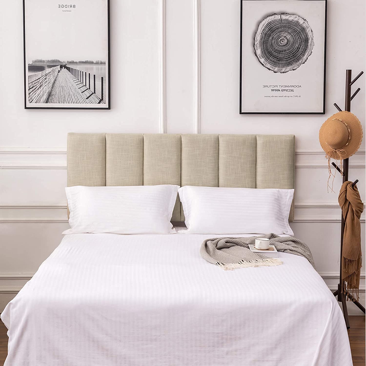 Aklaus Modern Adjustable Upholstered Fabric Queen Size Bed Headboard in Oatmeal - Perfect for Bedroom Decor, Guest Rooms & Master Suites
