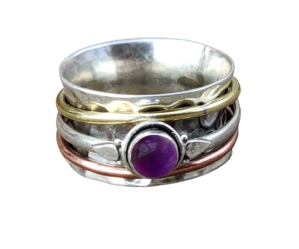 Amethyst Spinner Ring for Women - Handmade Silver Anxiety & Meditation Ring with Spinning Band - Perfect for Stress Relief, Mindfulness, and Stylish Everyday Wear