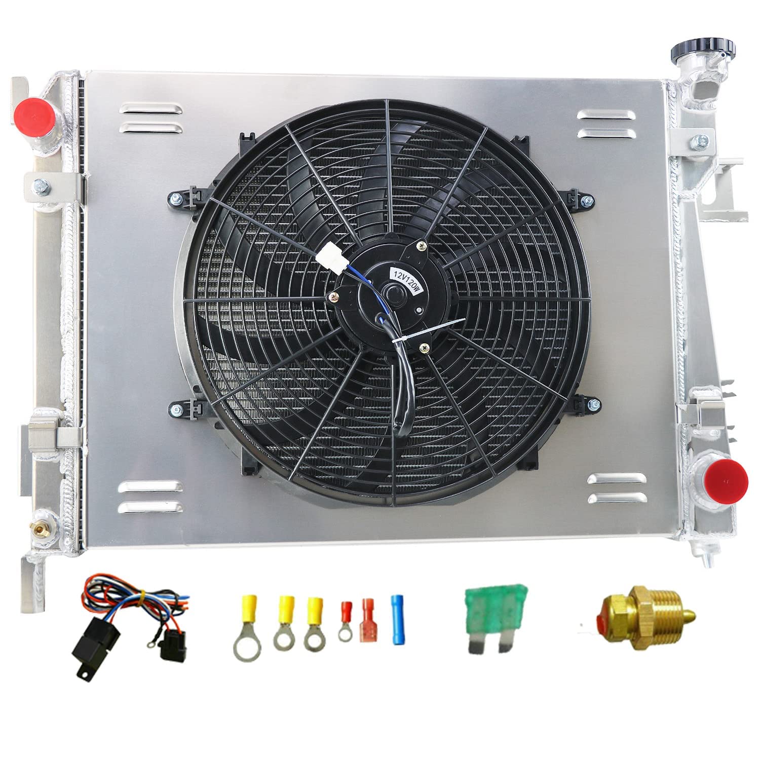 High-Performance Aluminum Radiator for 2004-2009 Dodge Ram 1500/2500/3500 5.7L V8 - 3-Row Cooling System with Fan Shroud, Thermostat & Relay Kit - Perfect for Off-Roading & Heavy-Duty Towing