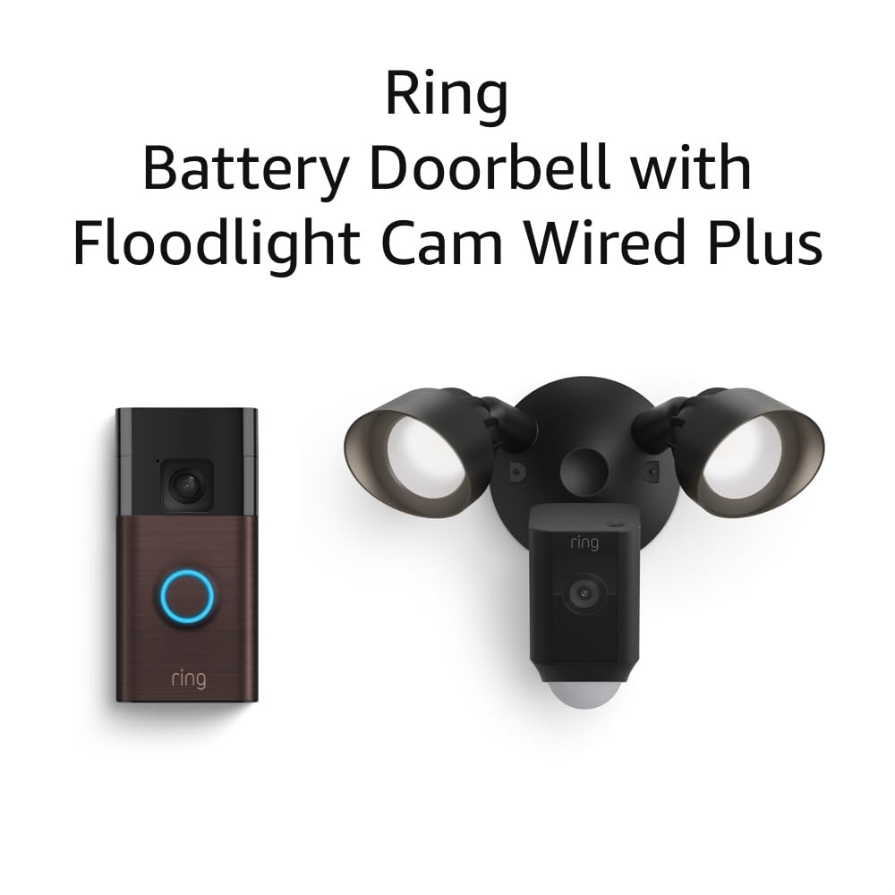 Ring Battery Doorbell & Floodlight Cam Wired Plus Security Bundle (Black) - Wireless Video Doorbell & Outdoor Security Camera with Motion Detection for Home Protection