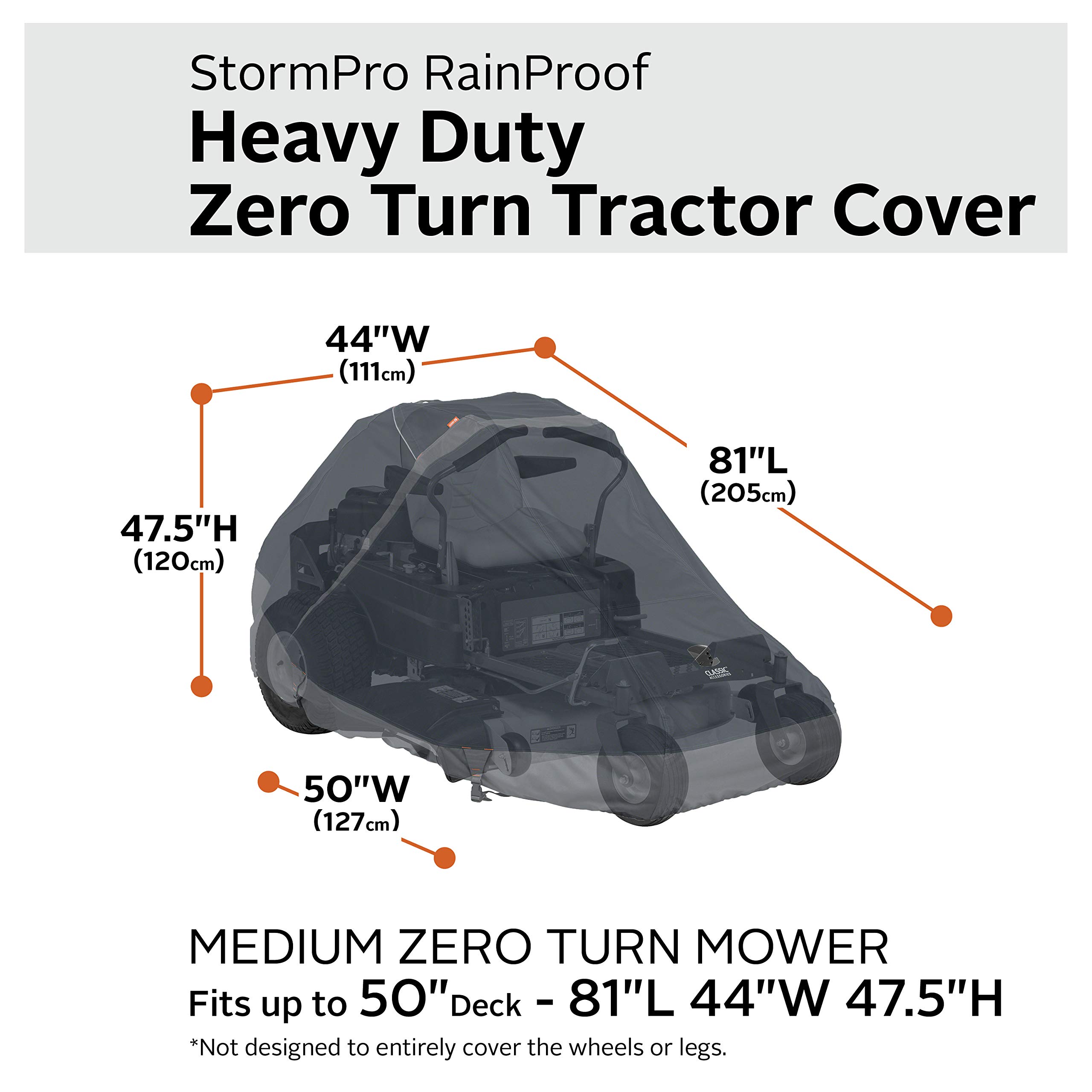 Classic Accessories StormPro Waterproof Heavy-Duty Zero Turn Mower Cover for 50-Inch Decks - Outdoor Lawn Equipment Protection
