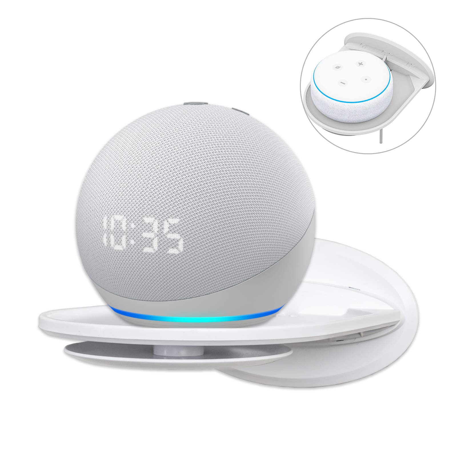 PUUUCI Universal Wall Mount Shelf Holder for Echo Dot 5th/4th/3rd Gen, Google Home & Nest WiFi - Cord Management & Space Saving Solution (Holds Up to 10lbs) - Perfect for Bedroom, Kitchen & Home Office Organization