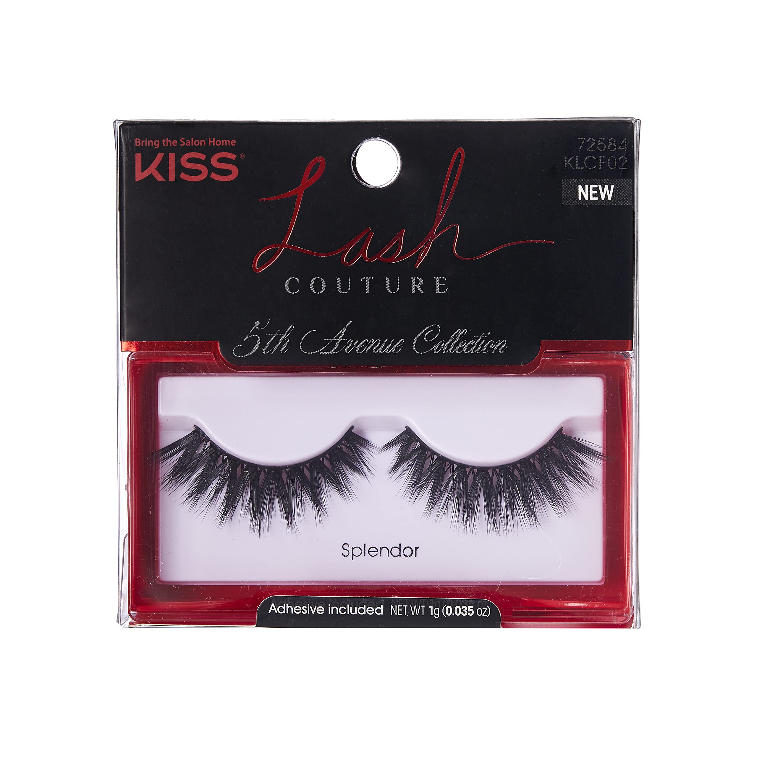KISS Lash Couture 5th Avenue Collection False Eyelashes - Handcrafted Silk-Like Fibers, Reusable & Contact Lens Friendly (Style 'Splendor') - Includes Adhesive Lash Glue & 1 Pair Black Fake Lashes | Perfect for Parties, Weddings & Special Occasions