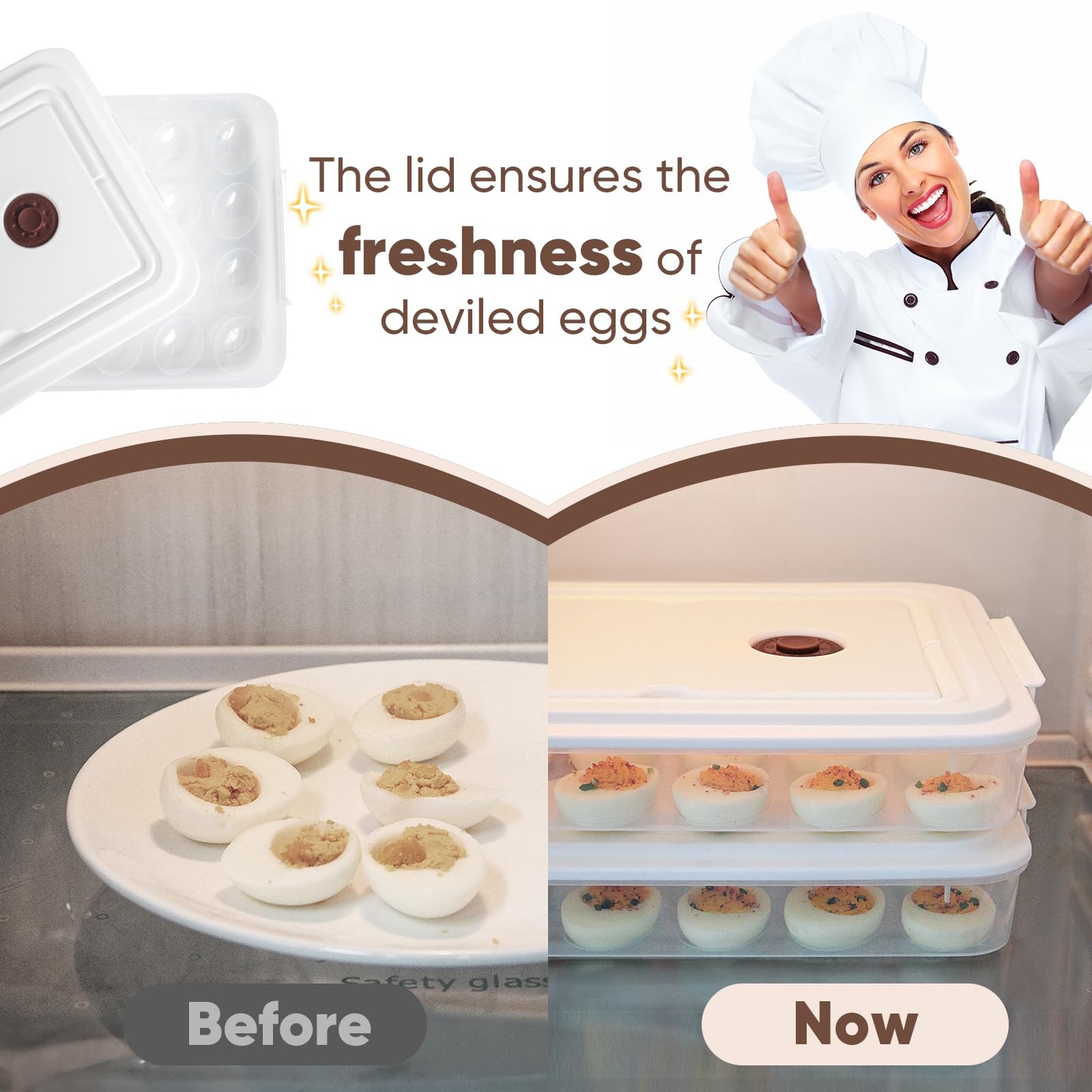 77L Plastic Deviled Egg Container with Lid & Handle - Holds 24 Eggs, Clear Storage Tray for Fridge & Travel - Perfect for Picnics, Parties, Potlucks & Easter Celebrations (White)